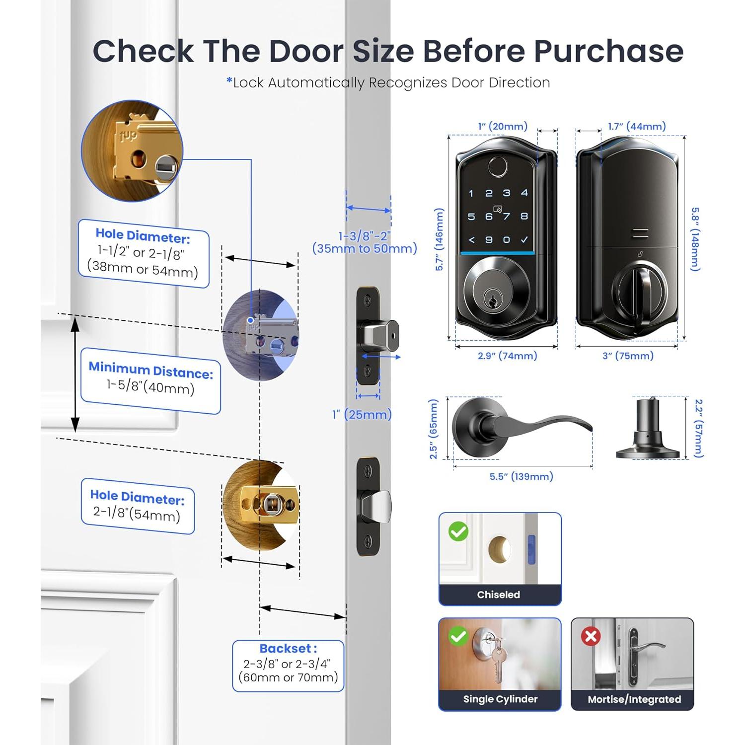 Cerradura Inteligente Veise VE017-L con Manijas y Control APP