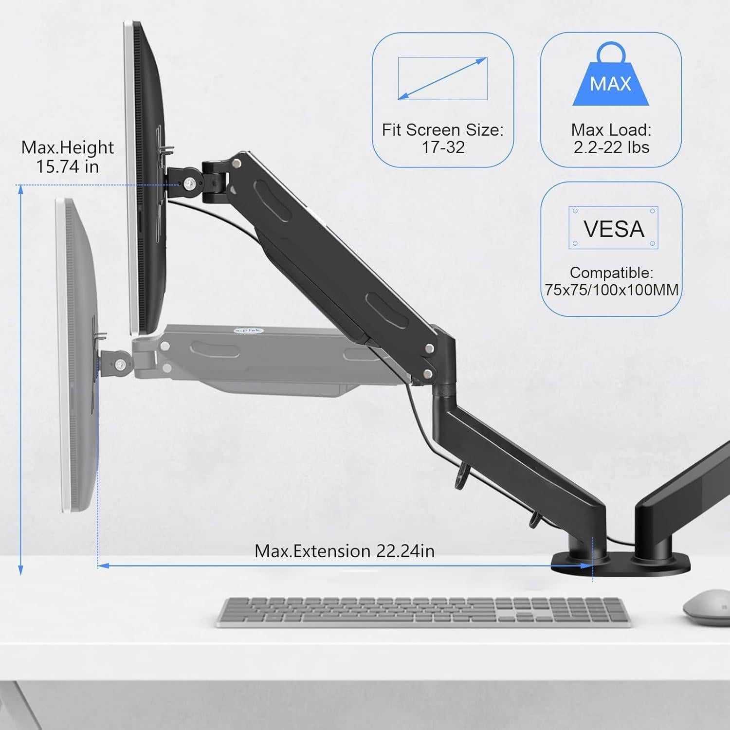 Soporte Doble para Monitor Pholiten MD800 Ajustable 43-68.6cm