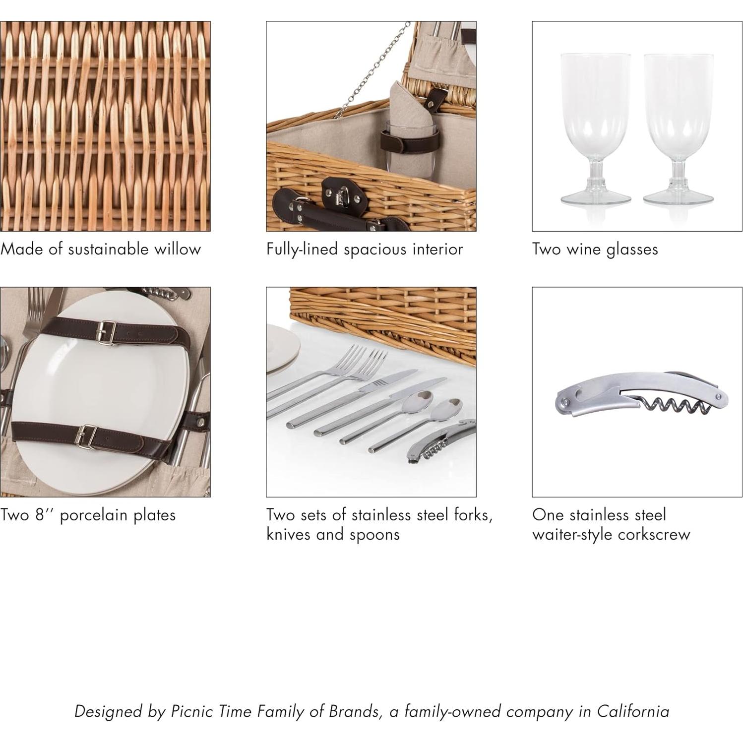 Cesta de Picnic Clásica PICNIC TIME para 2 Personas Mimbre