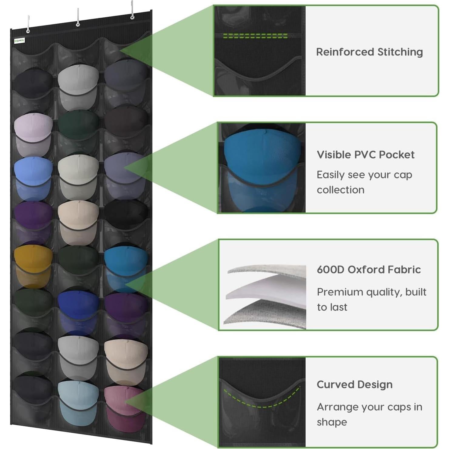 Organizador de Gorras de Béisbol Unjumbly 27 Bolsillos Negro