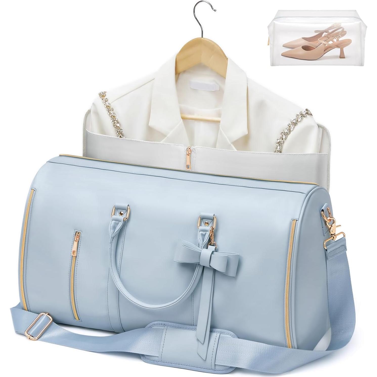 Bolsa de Ropa de Viaje para Mujeres 45L Azul PU con Zapatero