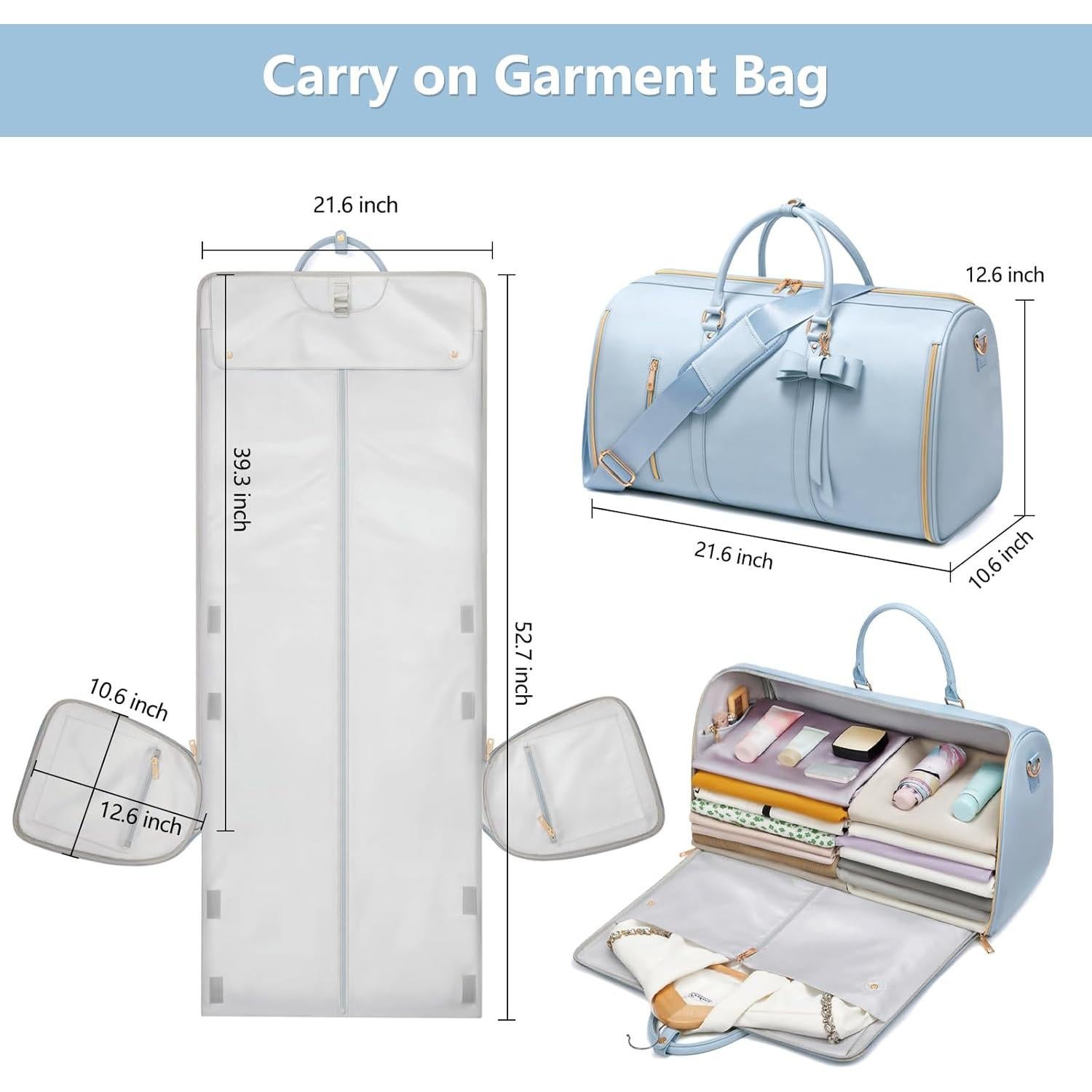 Bolsa de Ropa de Viaje para Mujeres 45L Azul PU con Zapatero