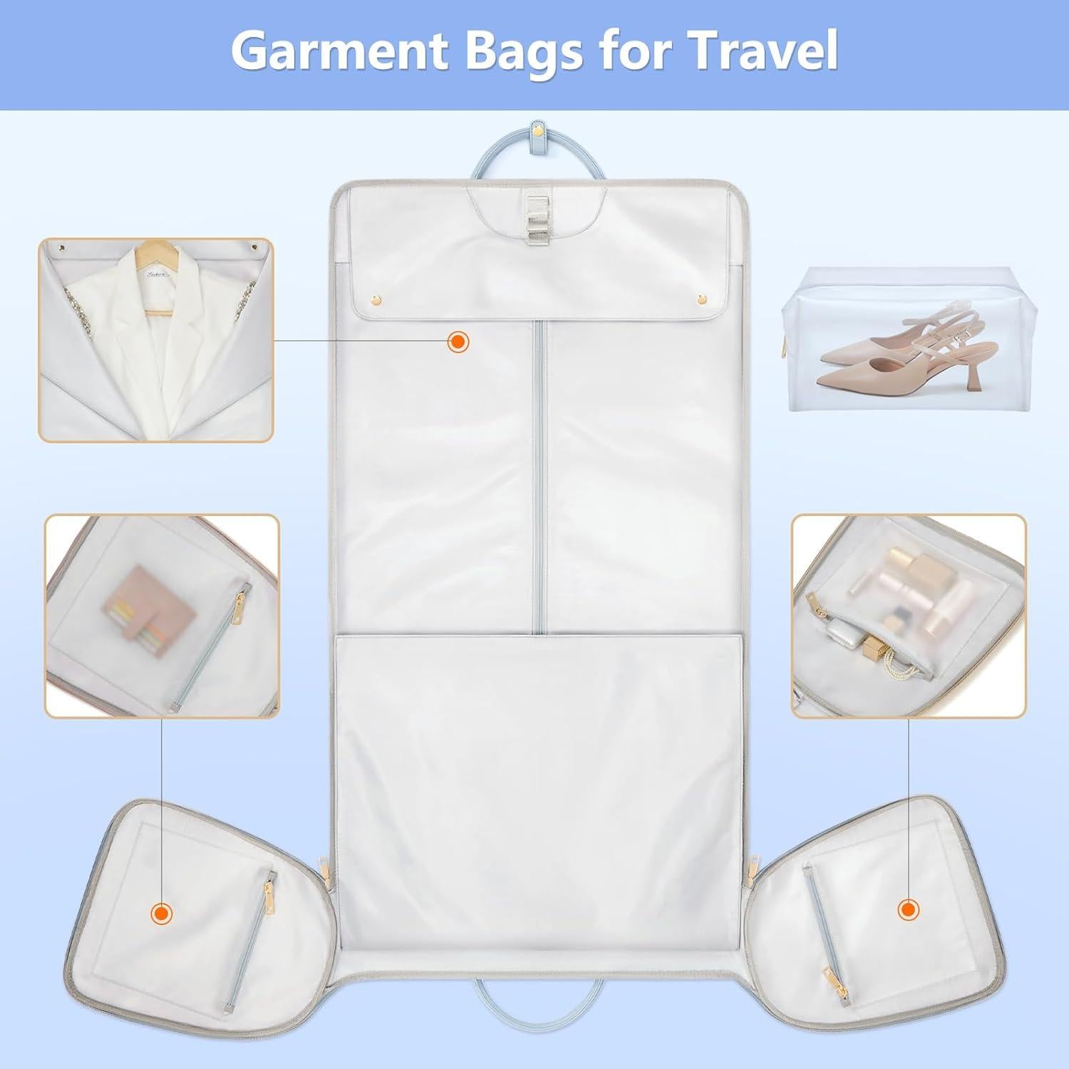 Bolsa de Ropa de Viaje para Mujeres 45L Azul PU con Zapatero