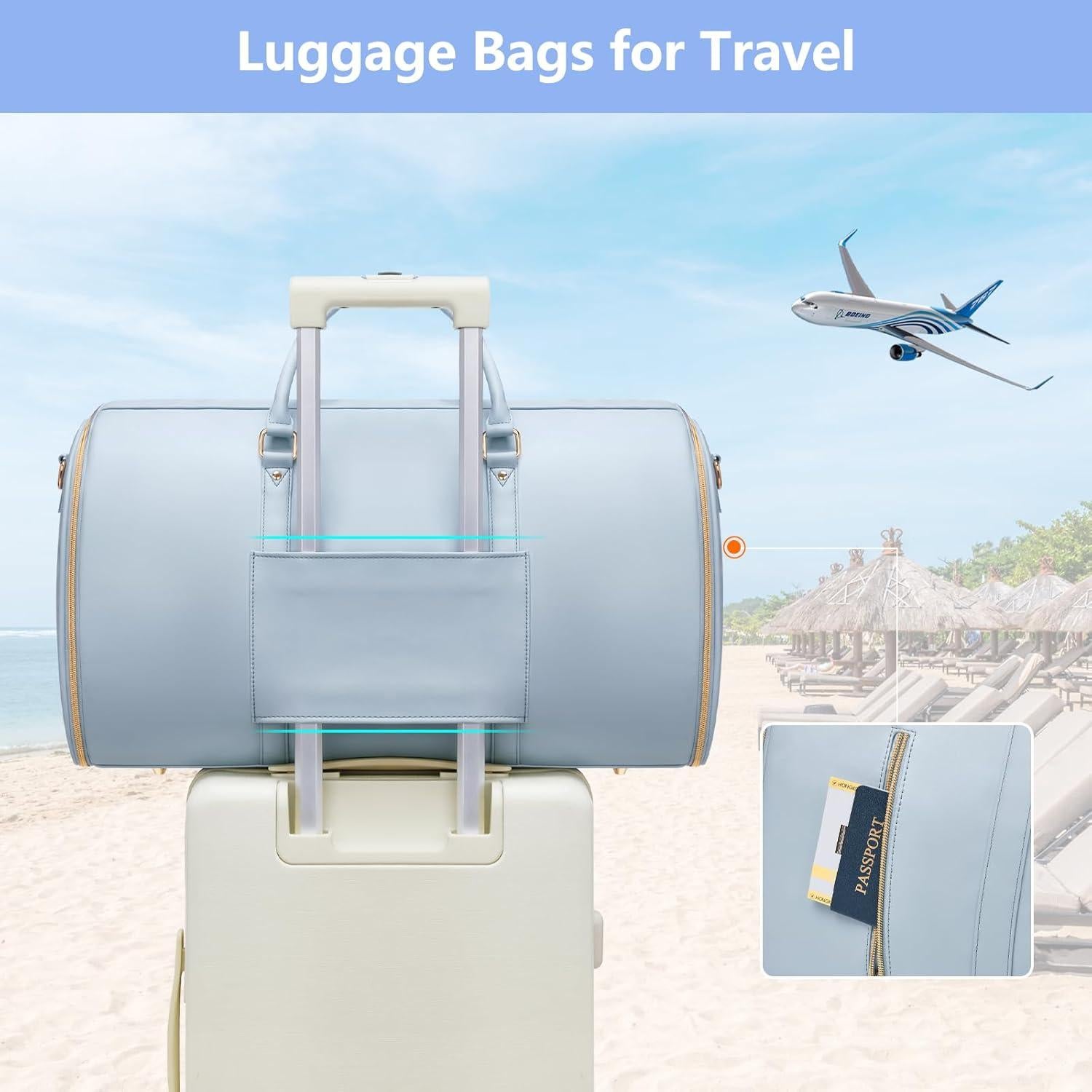 Bolsa de Ropa de Viaje para Mujeres 45L Azul PU con Zapatero