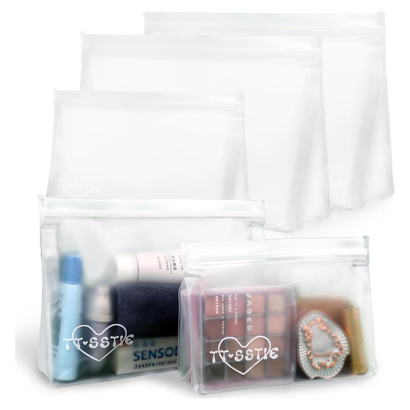 Paquete de 5 bolsas de tocador TSA PEVA 3 grandes 2 medianas