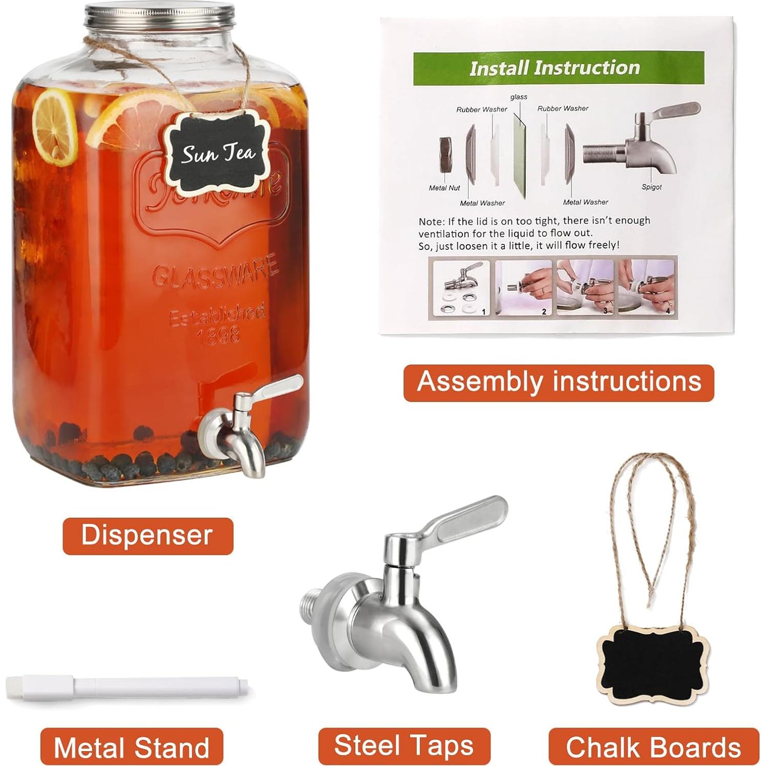 Dispensador de Bebidas de Vidrio 2 Galones MiraEase con Grifo Inoxidable