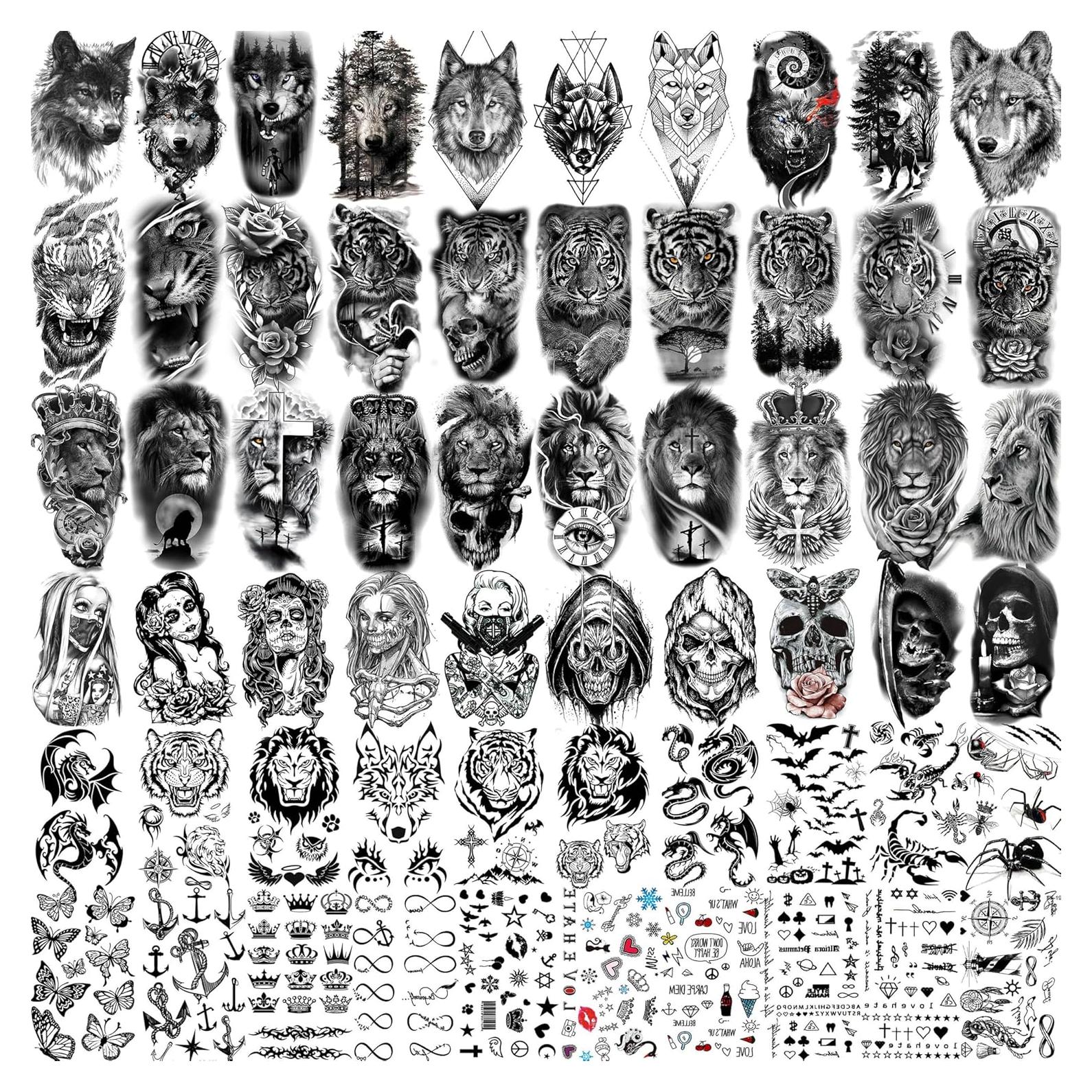 60 Hojas Tatuajes Temporales 3D GOROMON Animales Negros