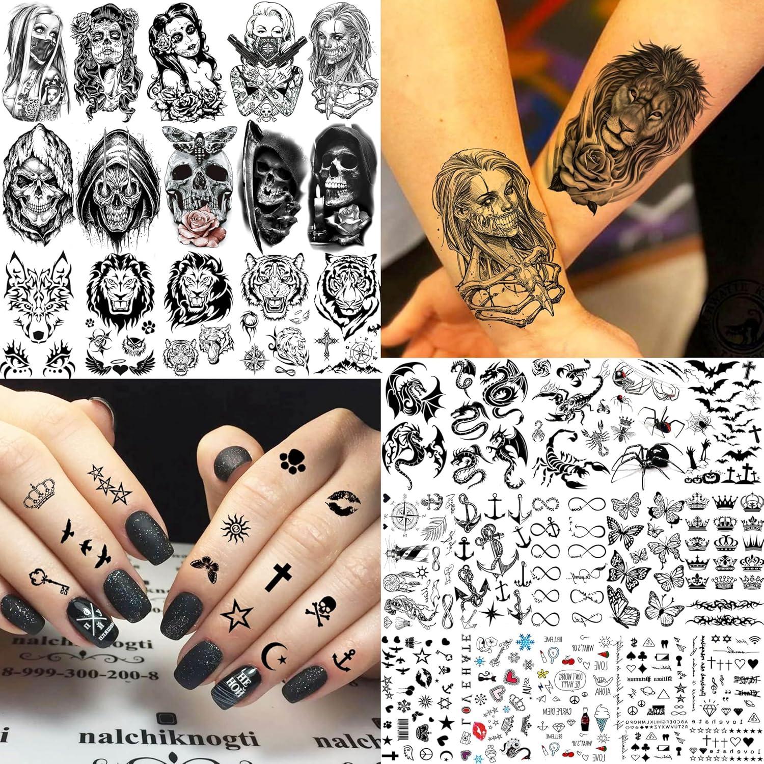 60 Hojas Tatuajes Temporales 3D GOROMON Animales Negros
