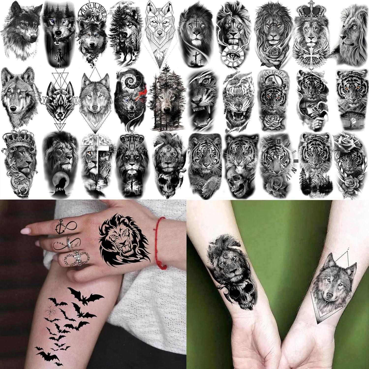 60 Hojas Tatuajes Temporales 3D GOROMON Animales Negros