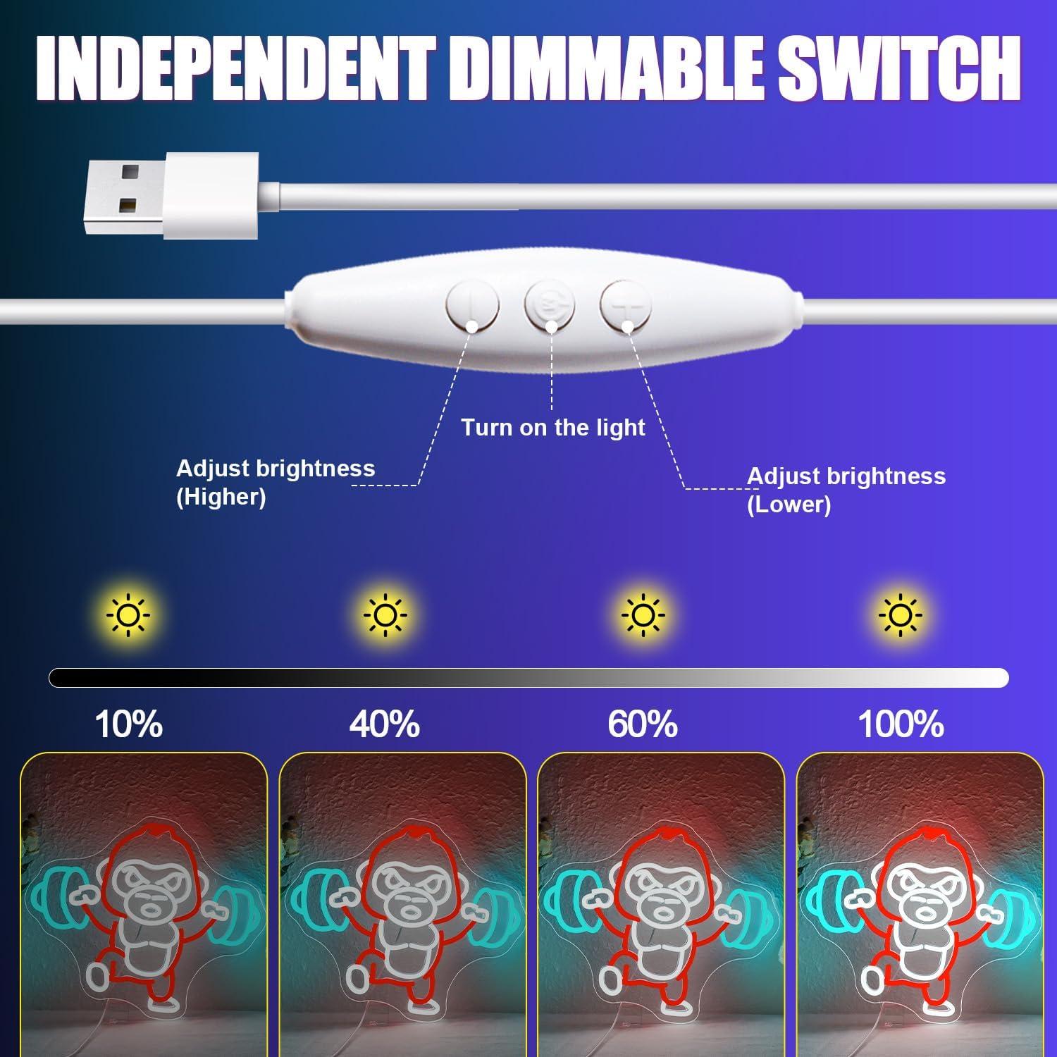 Cartel de Neón DREAMFORT Orangután Fitness 38x12cm