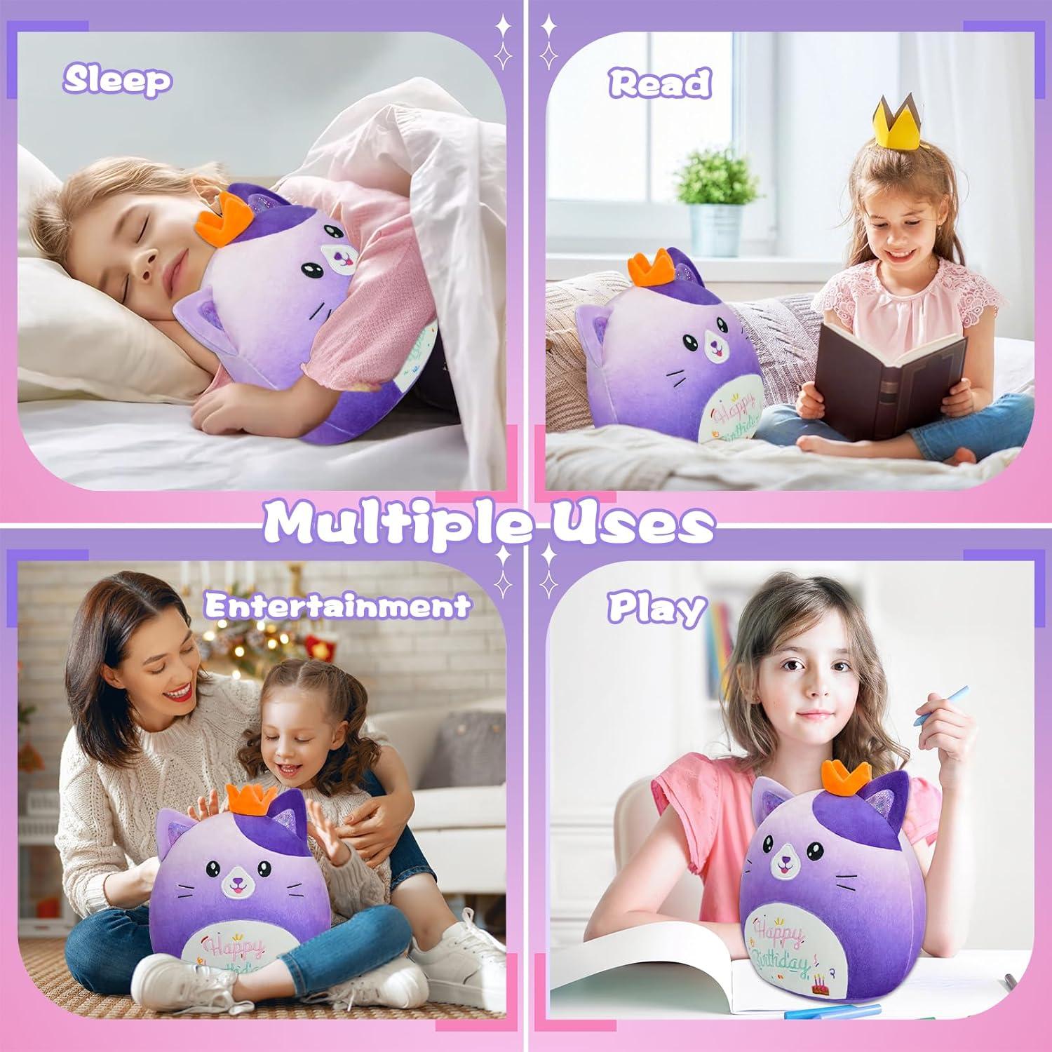 Juguete de Peluche Gato Morado 30 cm Almohada Kawaii