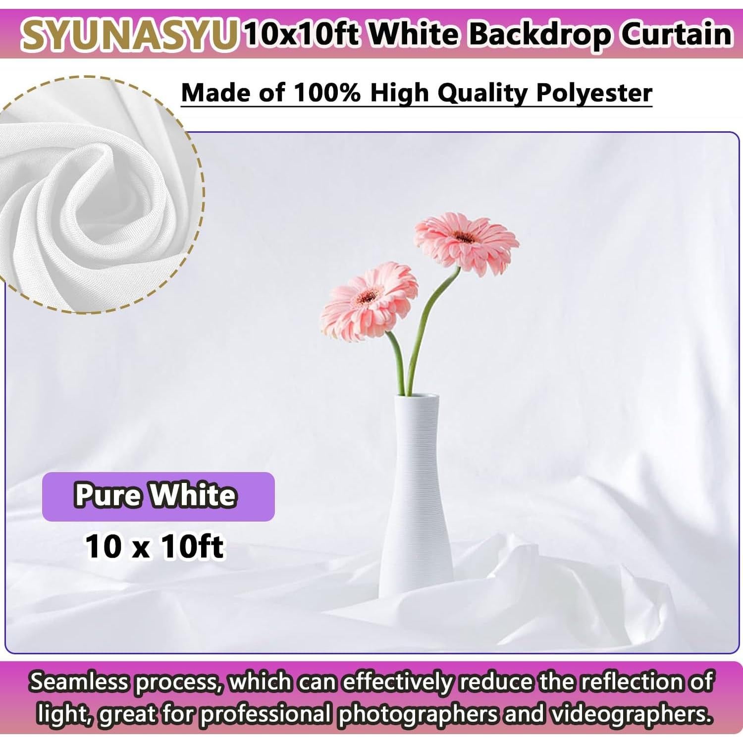 Fondo de Foto Blanco 3.05 x 3.05 m SYUNASYU Sin Costuras