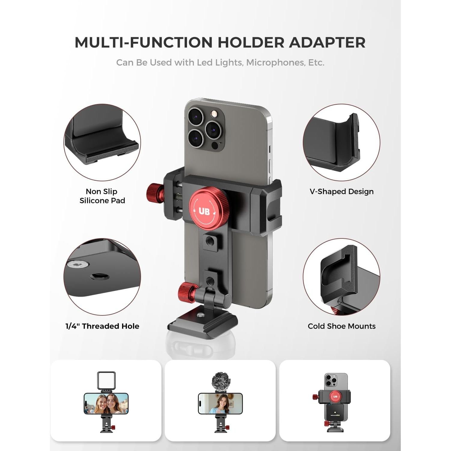 Soporte de trípode UBeesize para teléfono 360° con zapatas frías