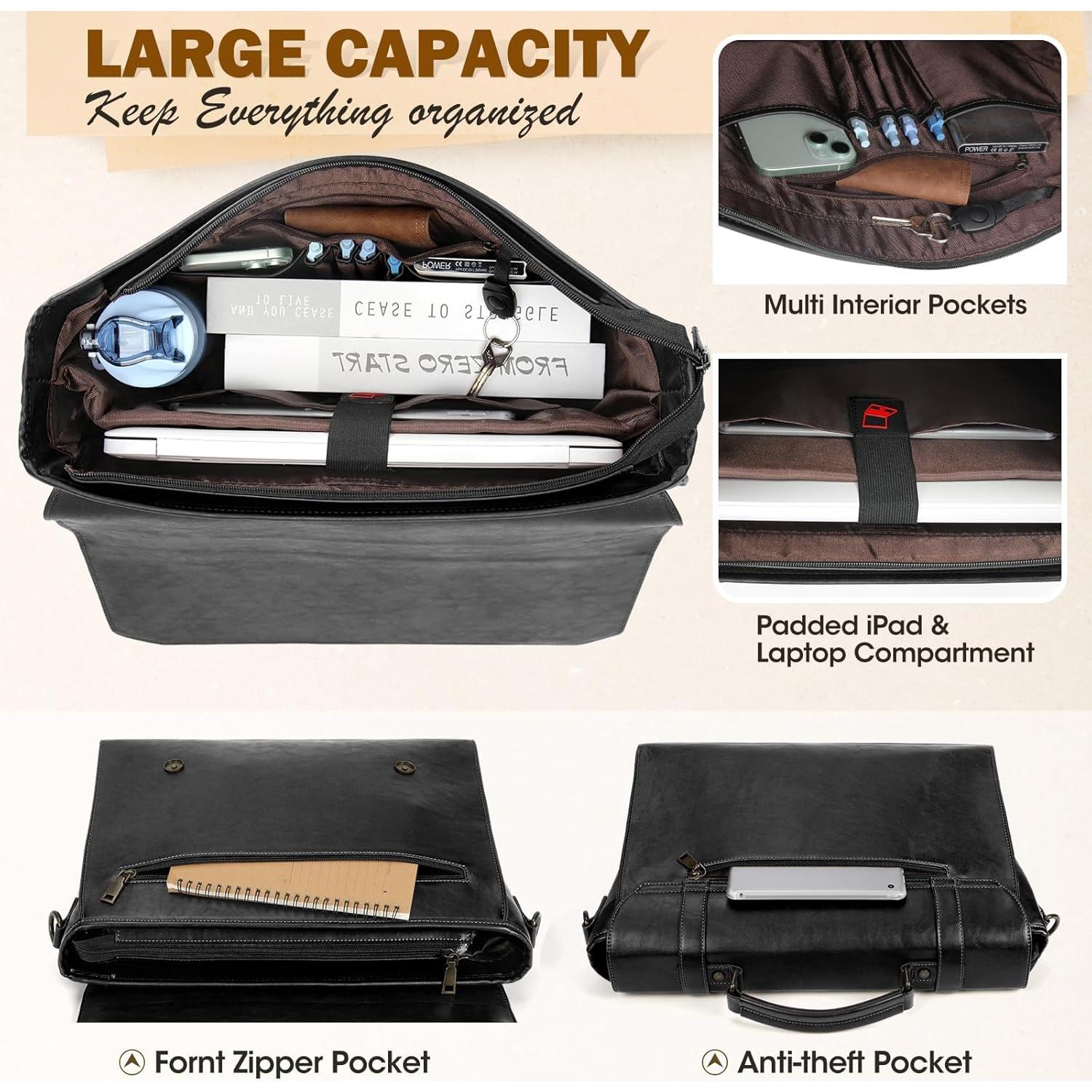 Bolsa de Mensajero Rainsmore 43 cm Cuero Impermeable Vintage