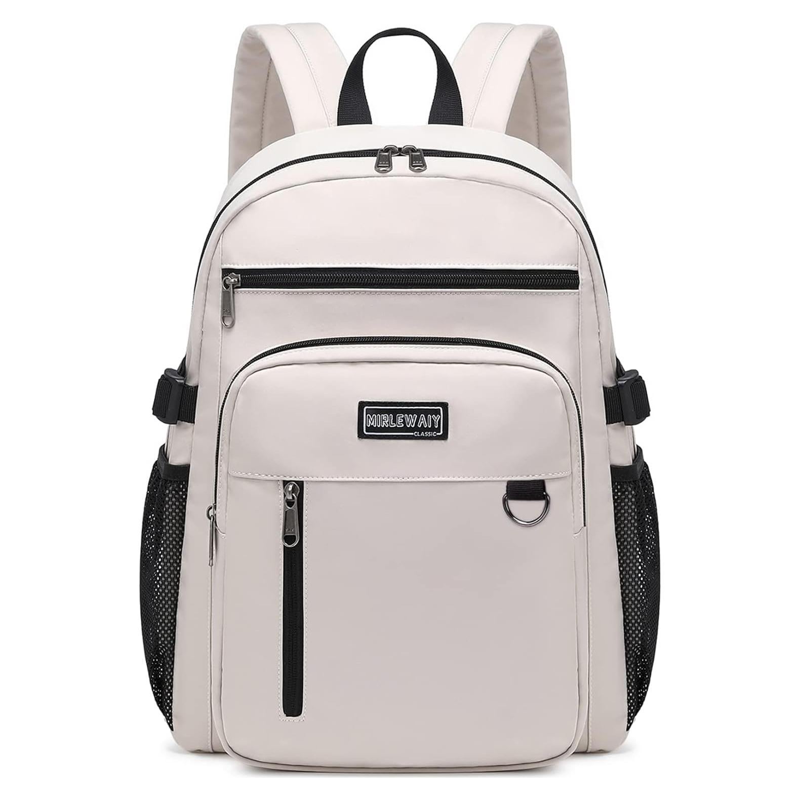 Mochila Escolar MIRLEWAIY Ligera 44cm Resistente al Agua Beige