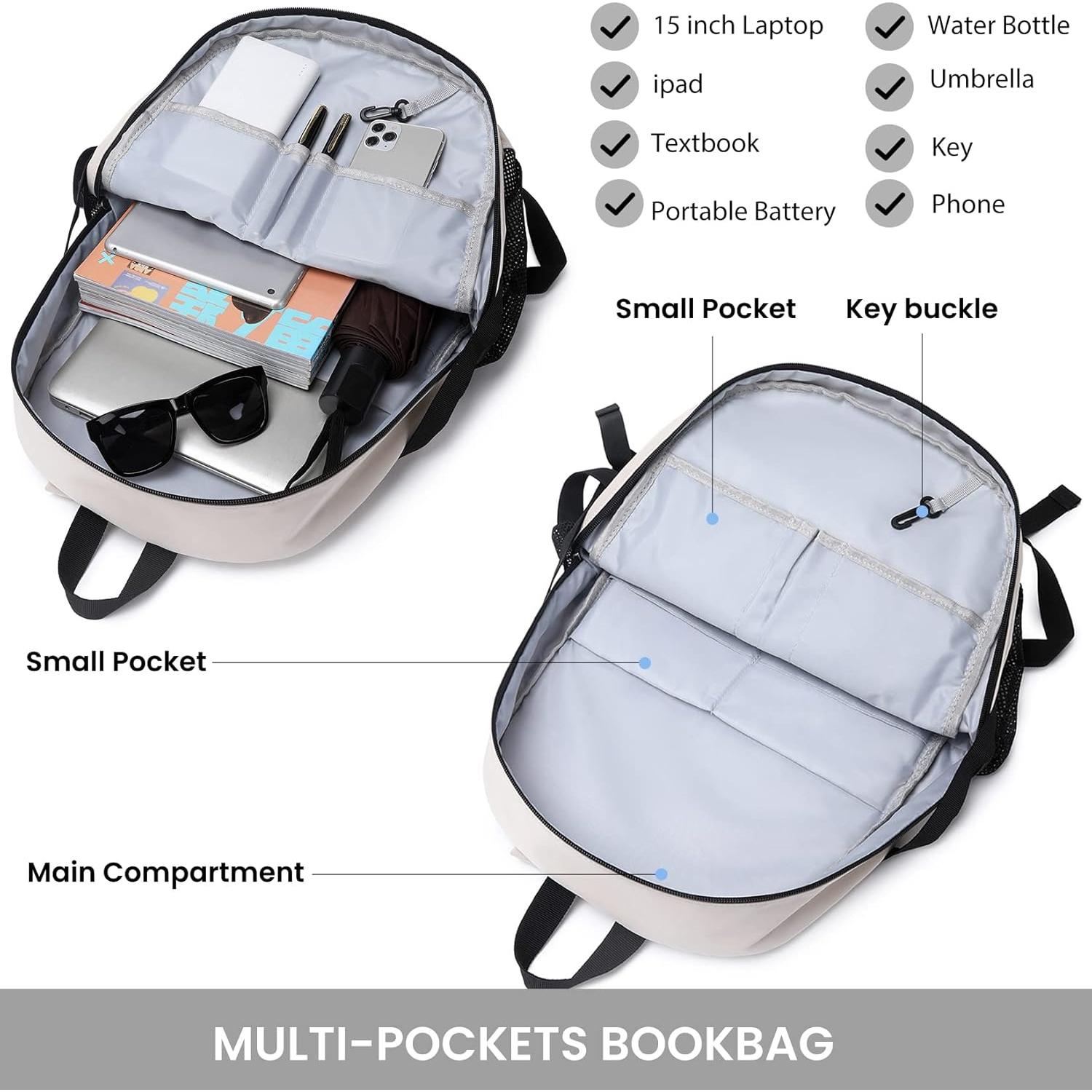 Mochila Escolar MIRLEWAIY Ligera 44cm Resistente al Agua Beige