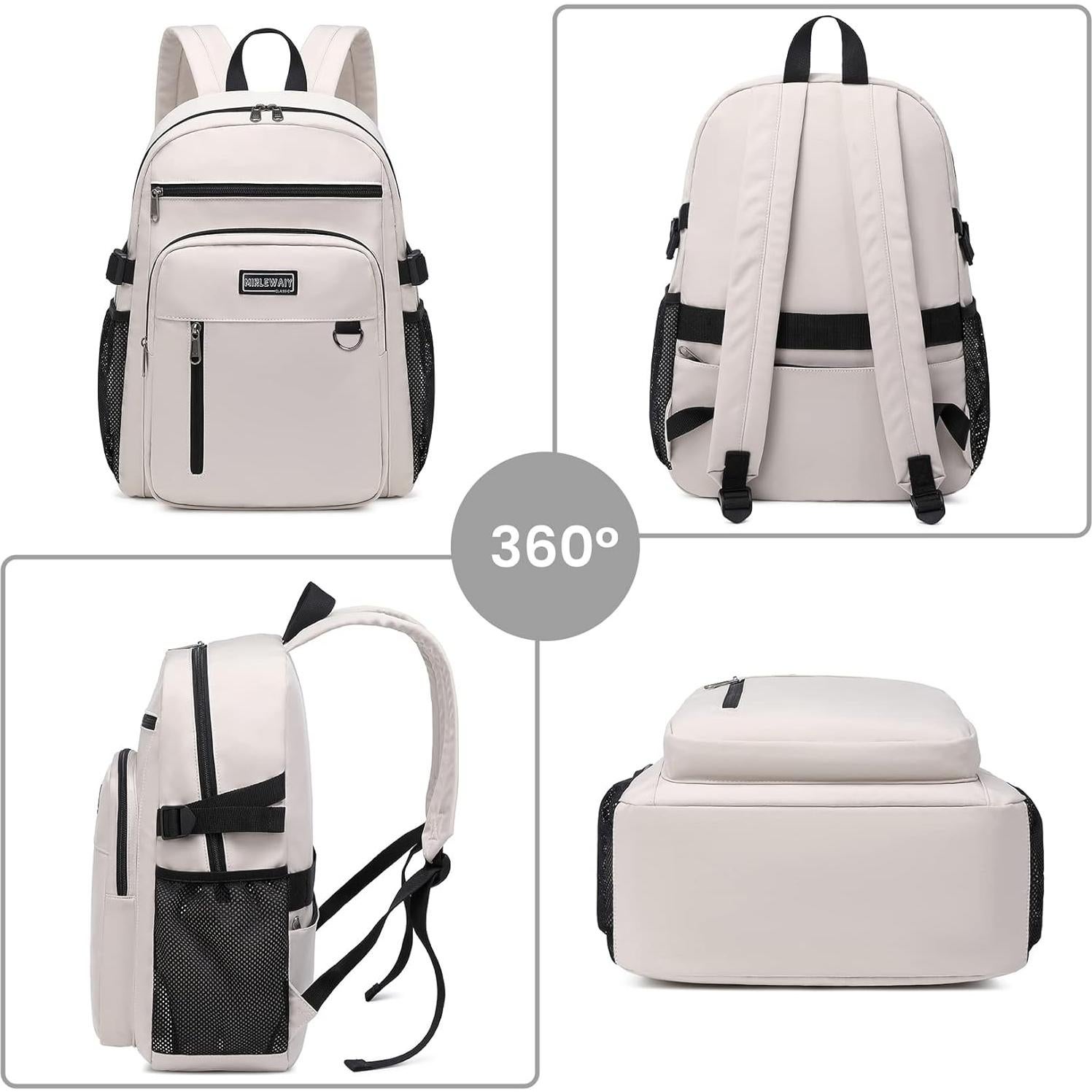 Mochila Escolar MIRLEWAIY Ligera 44cm Resistente al Agua Beige