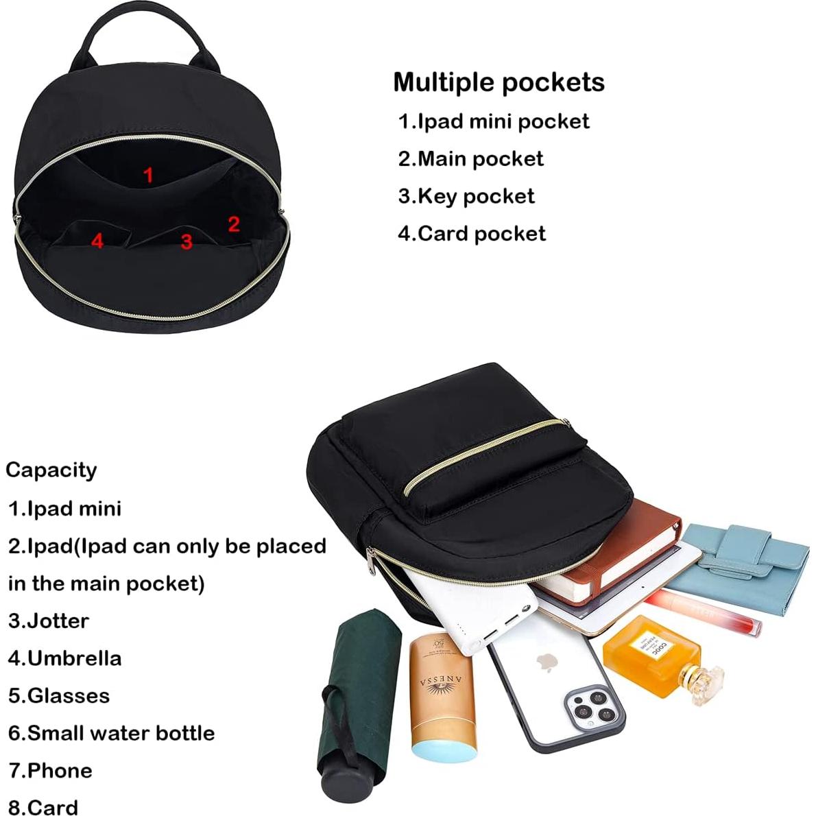 Mochila Mini Unisex Negra 26.5x23x12 cm para Niños y Adultos