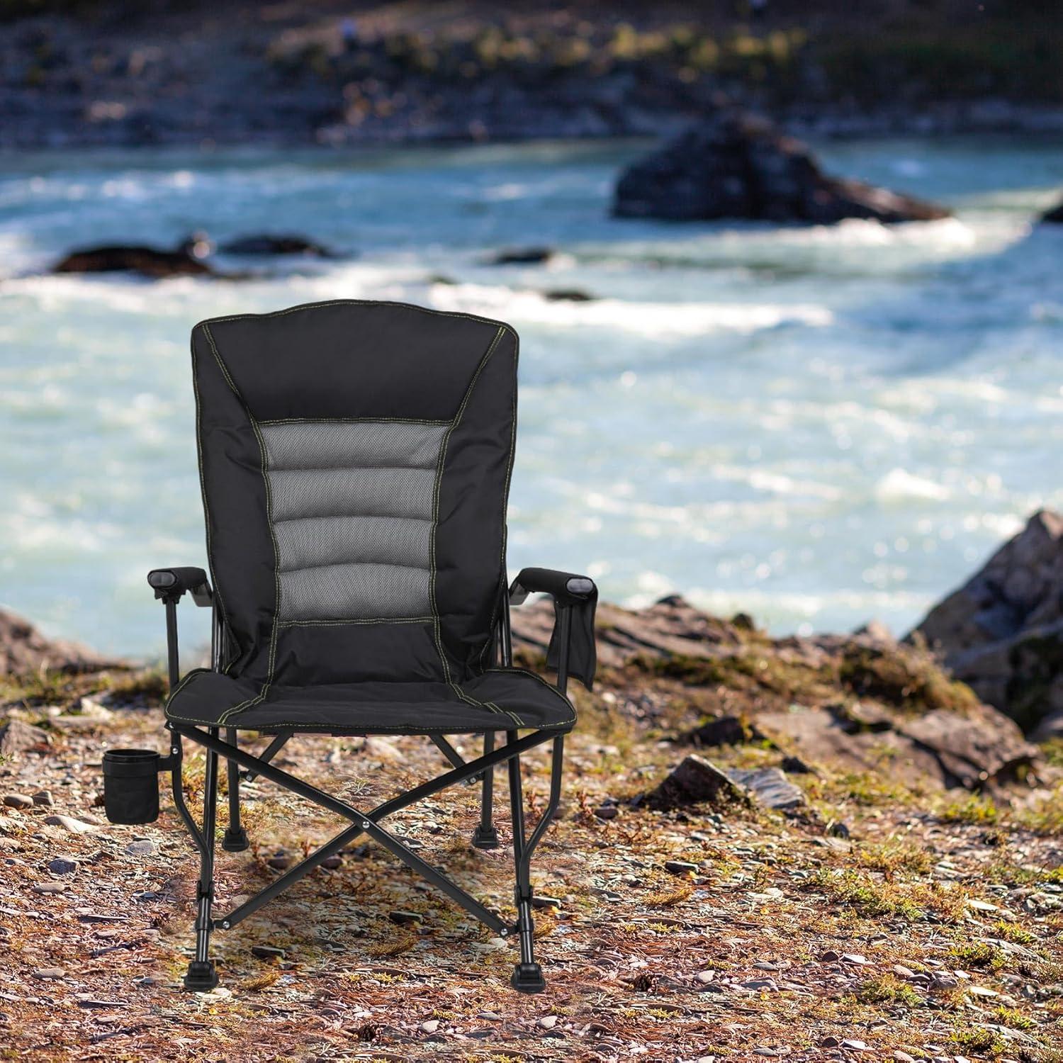 Silla de Camping Plegable Superrella Respaldo Alto 136kg Negra