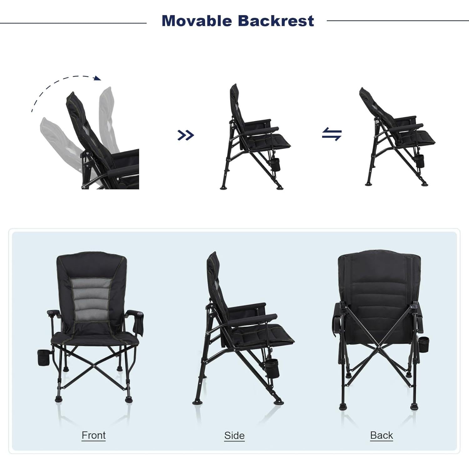 Silla de Camping Plegable Superrella Respaldo Alto 136kg Negra