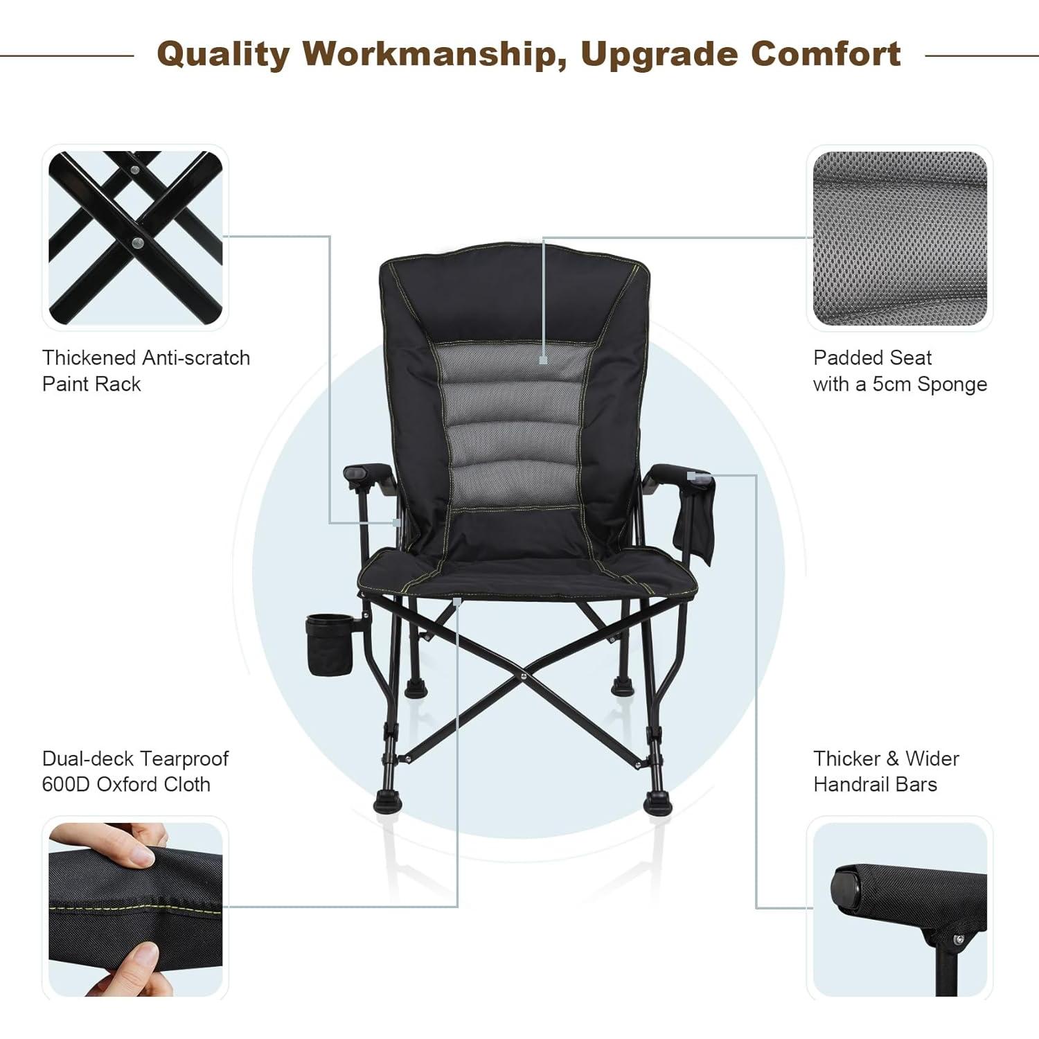 Silla de Camping Plegable Superrella Respaldo Alto 136kg Negra