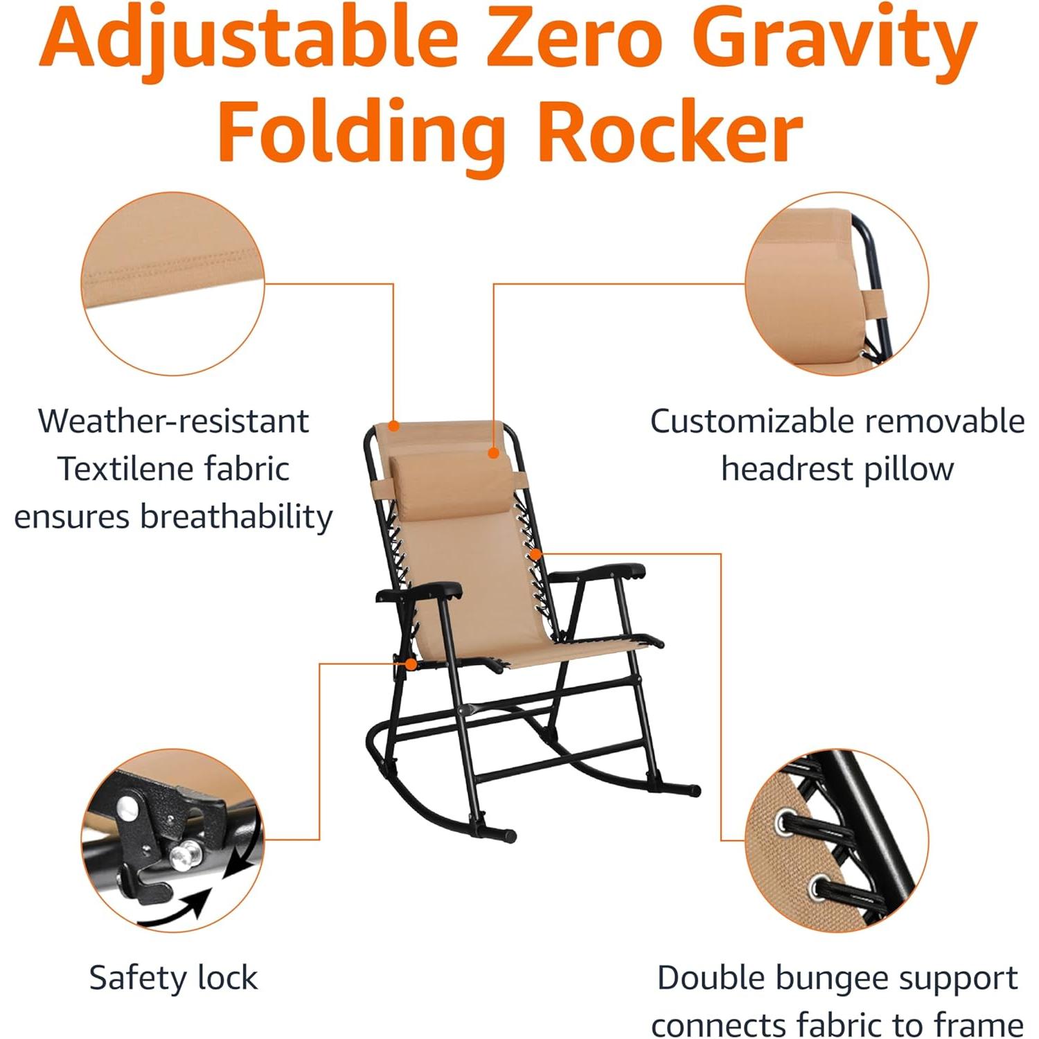 Silla Mecedora Plegable Amazon Basics Beige 66x95.2x98.1 cm