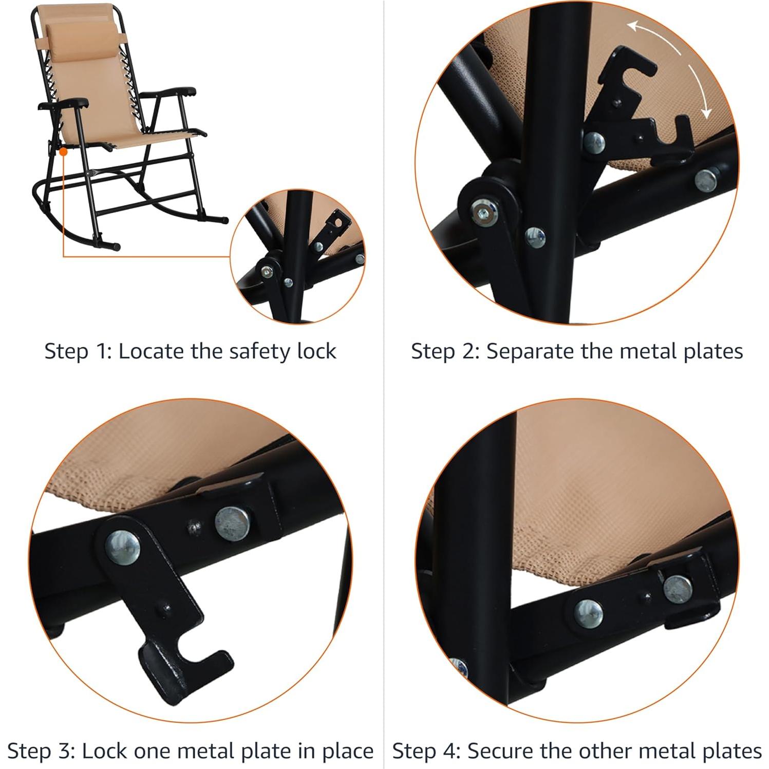 Silla Mecedora Plegable Amazon Basics Beige 66x95.2x98.1 cm