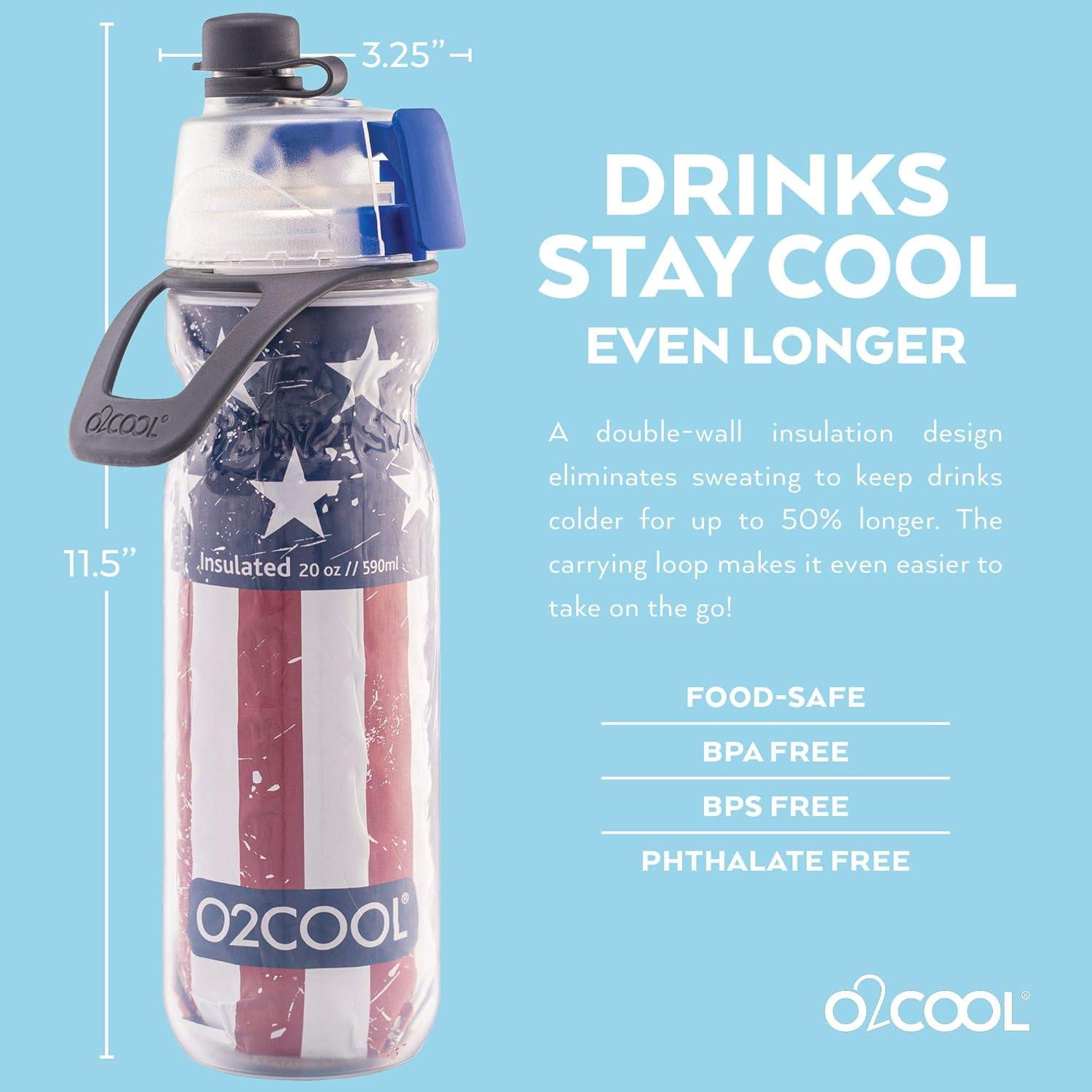 Botella de Agua O2COOL Mist N' Sip 709ml Patriota Reutilizable