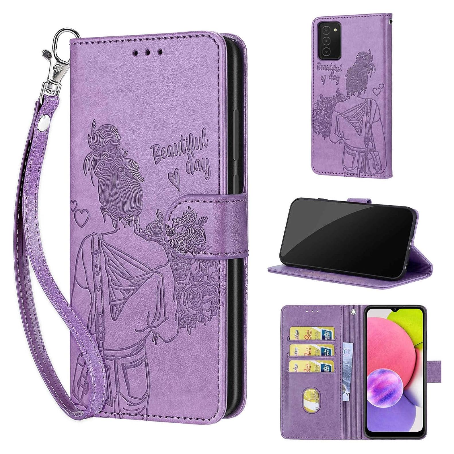 Funda Cartera KENHONER para Samsung Galaxy A03s Púrpura