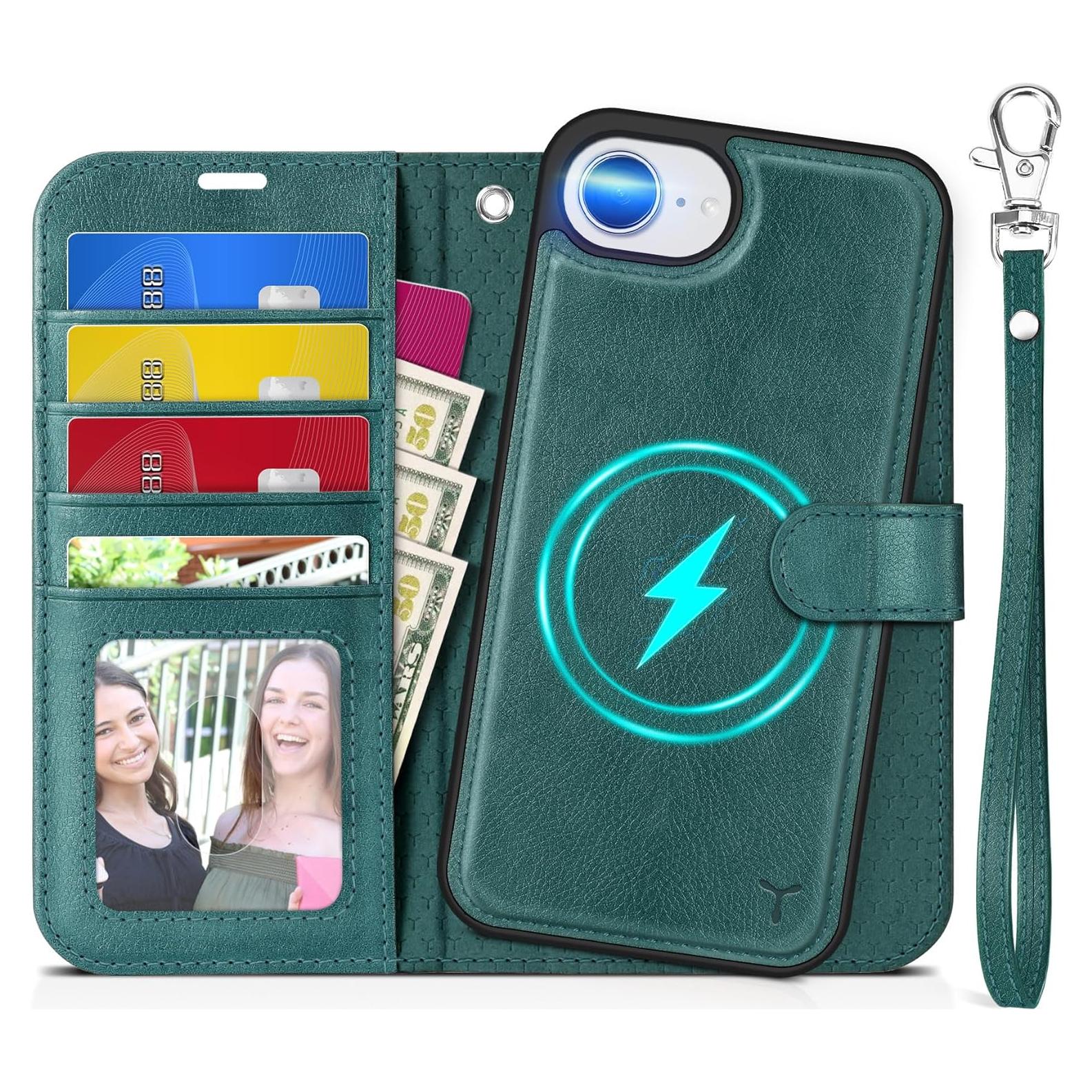 Funda Cartera TUCCH para iPhone 16e, Azul Teal, 4 Tarjetas