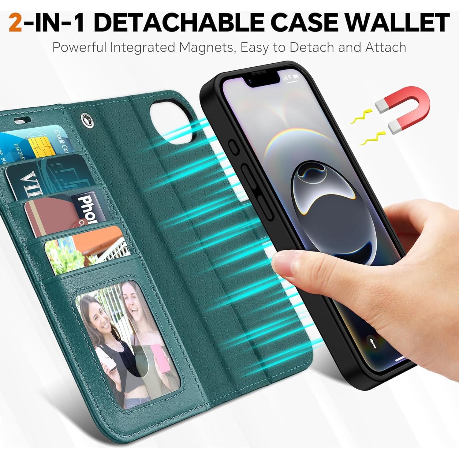 Funda Cartera TUCCH para iPhone 16e, Azul Teal, 4 Tarjetas