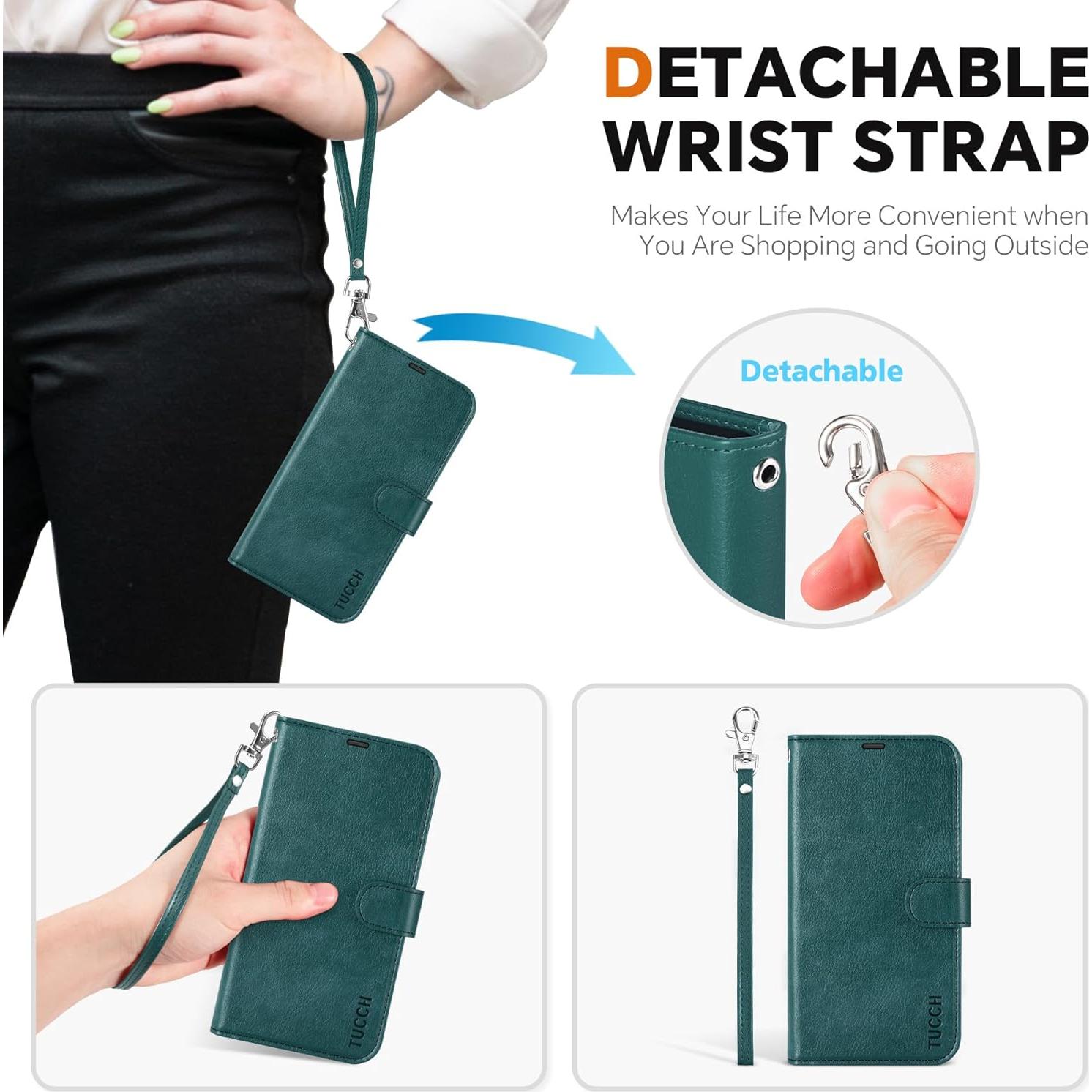 Funda Cartera TUCCH para iPhone 16e, Azul Teal, 4 Tarjetas