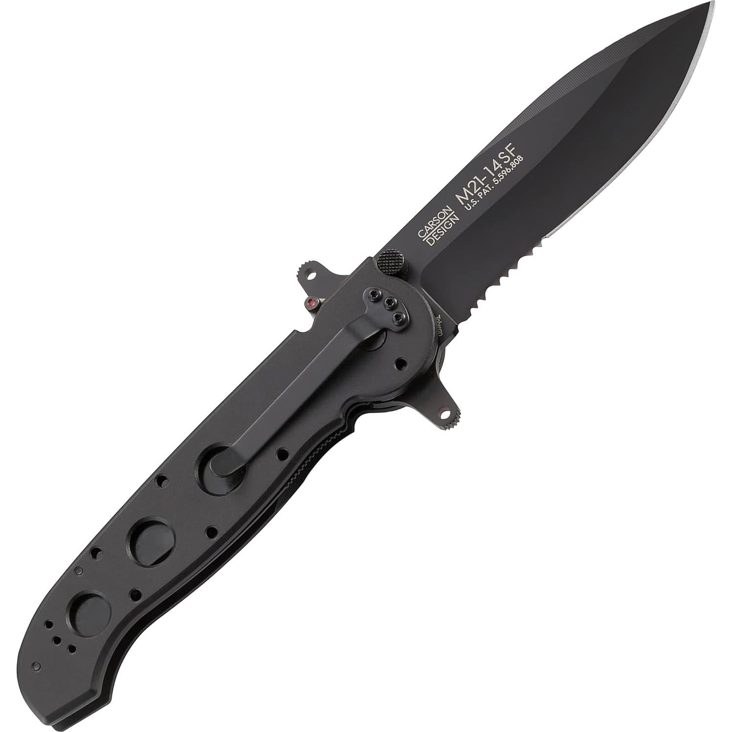 CRKT M21-14SF EDC Folding Pocket Knife: Special Forces Everyday Carry, Black Serrated Edge Blade, Veff Serrations, Automated Liner Safety, Dual Hilt, Aluminum Handle, Pocket Clip