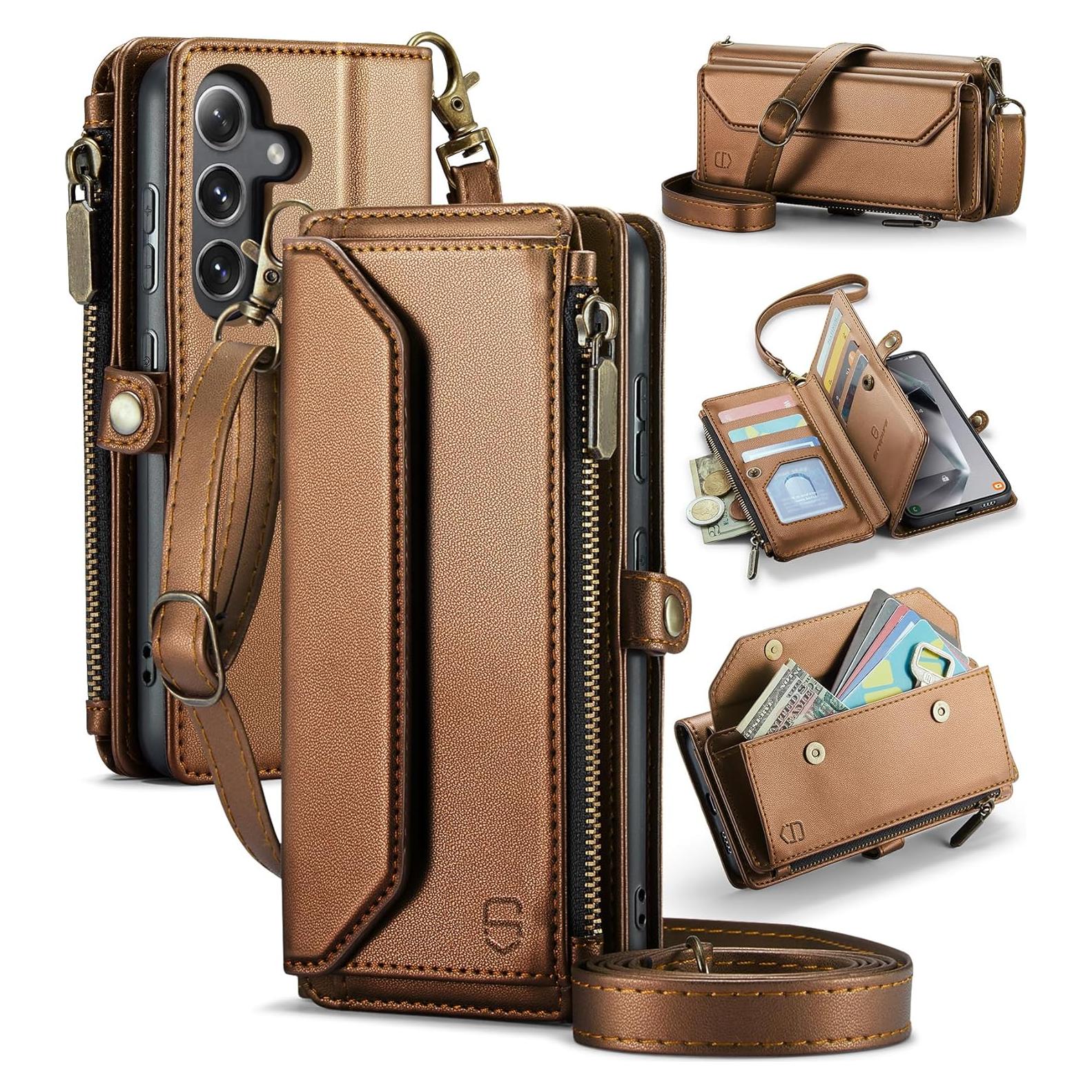 Funda de Cartera Strapurs para Samsung Galaxy S25 Plus - Marrón