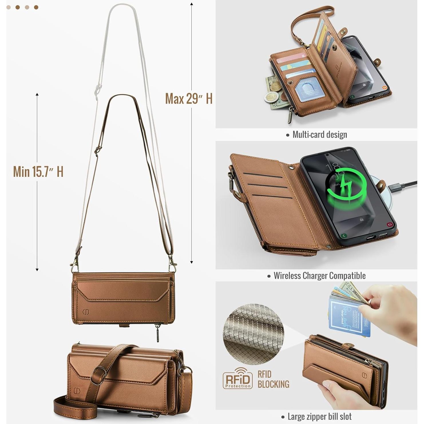 Funda de Cartera Strapurs para Samsung Galaxy S25 Plus - Marrón