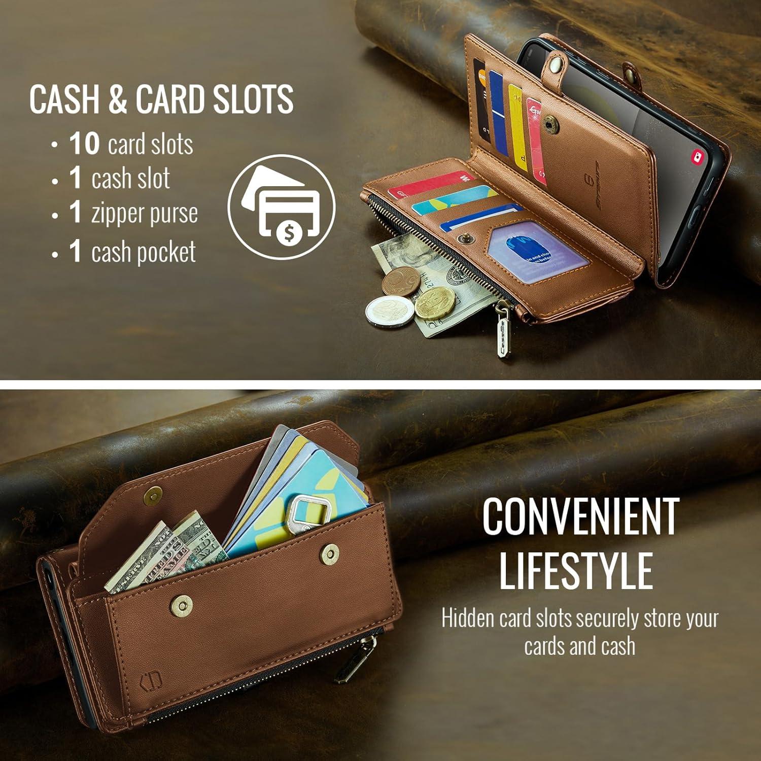 Funda de Cartera Strapurs para Samsung Galaxy S25 Plus - Marrón