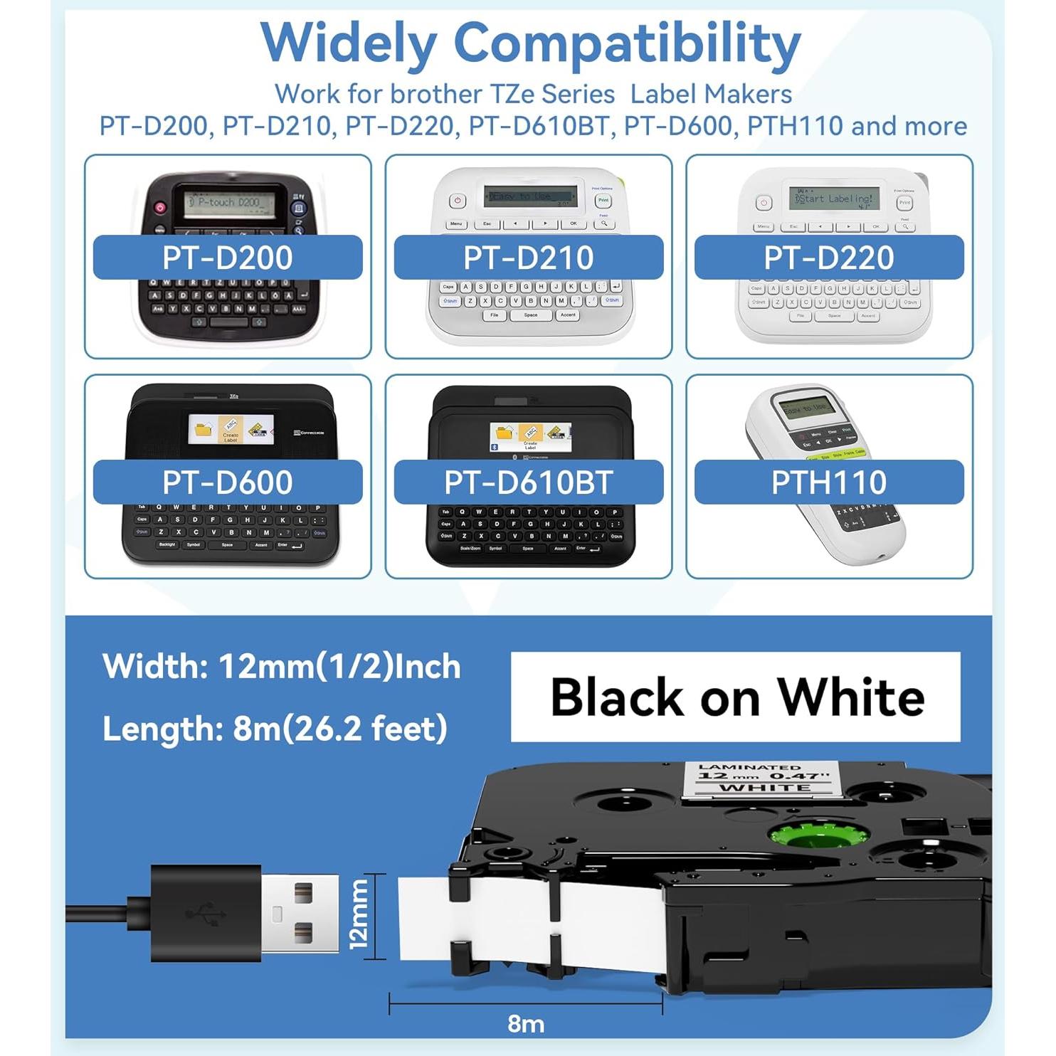 Cinta de Etiquetas Airmall TZe-231 12mm Blanca 10 Pack
