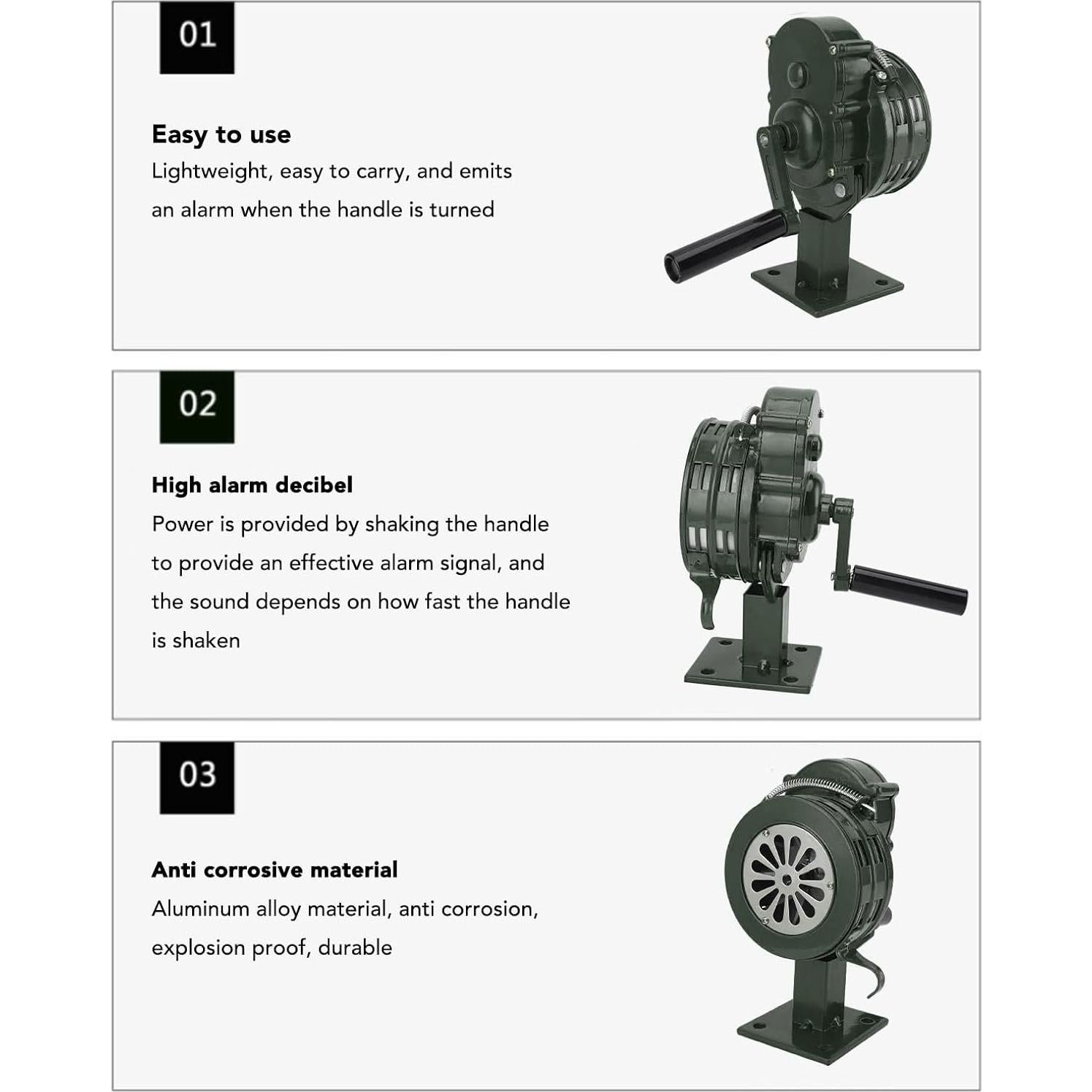 Sirena de Manivela Dpofirs 110dB Alarma de Emergencia Verde