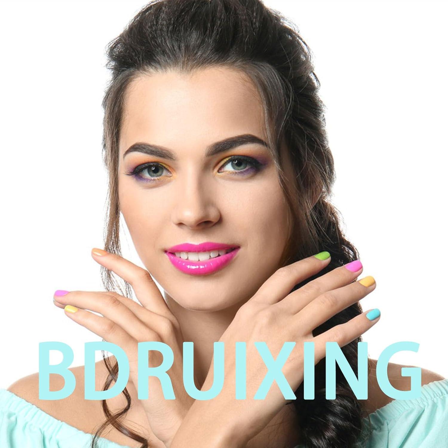 Uñas Postizas Cortas Almendra BDRUIXING Brillo Azul 30 Pcs