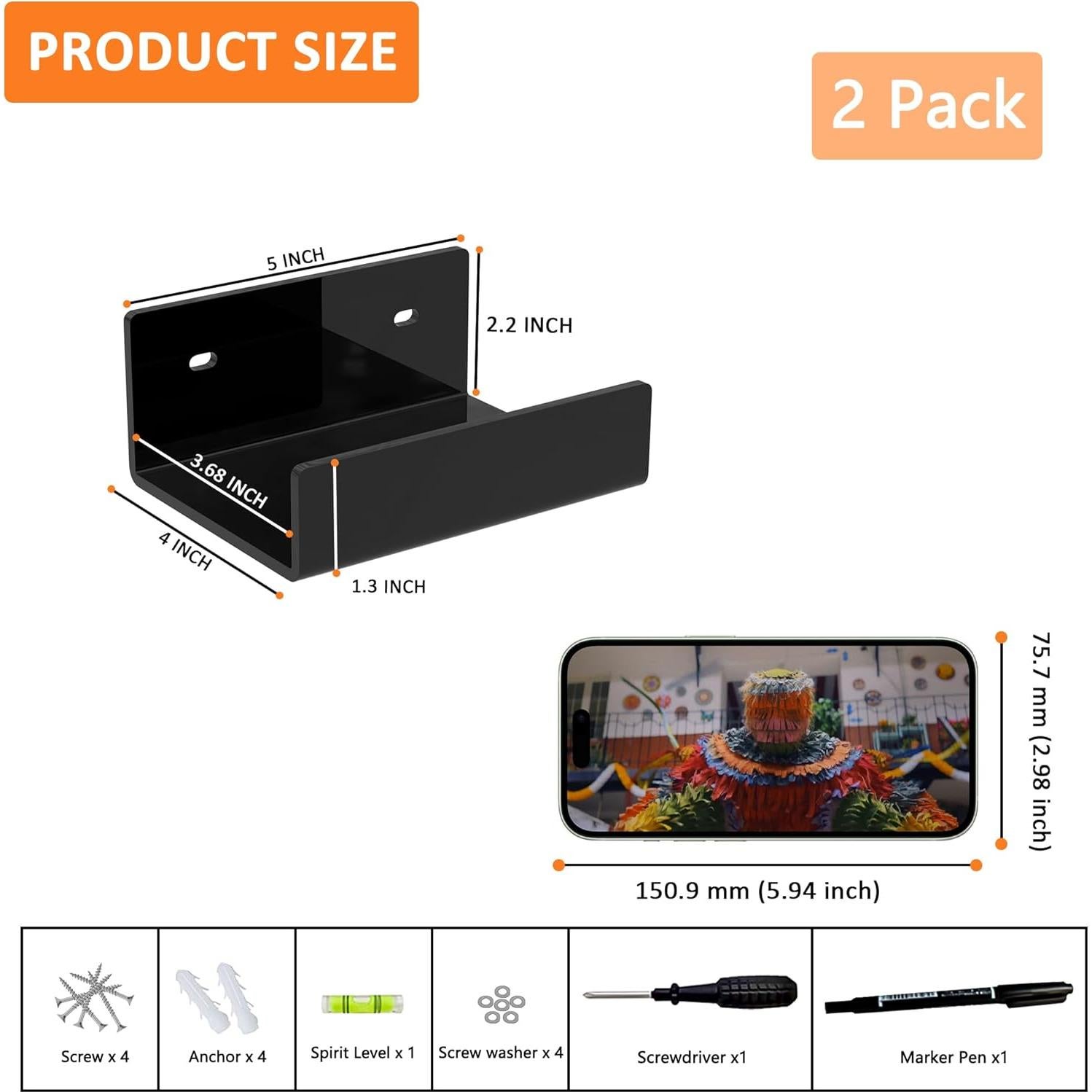 Estantes de Acrílico Hexsonhoma 12.7 cm Negro - Paquete de 2