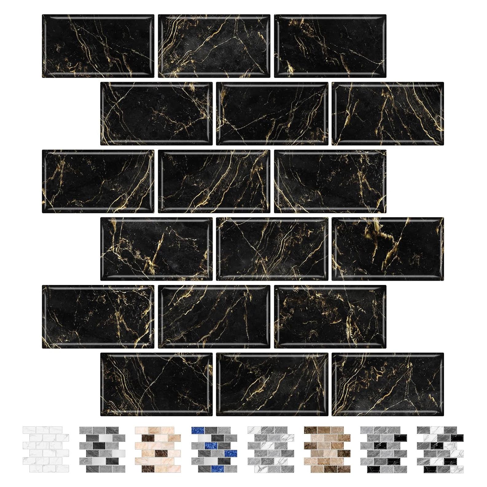 Azulejos Autoadhesivos URCOLOR 10 Hojas 30.48x30.48cm Mármol Negro y Dorado