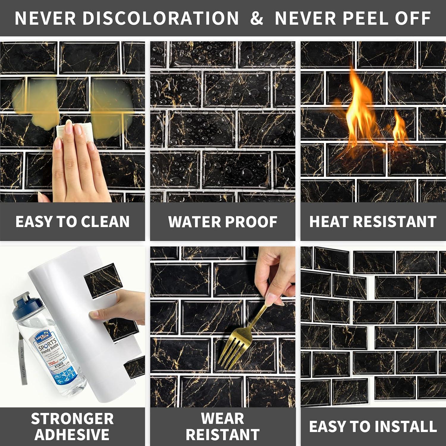 Azulejos Autoadhesivos URCOLOR 10 Hojas 30.48x30.48cm Mármol Negro y Dorado