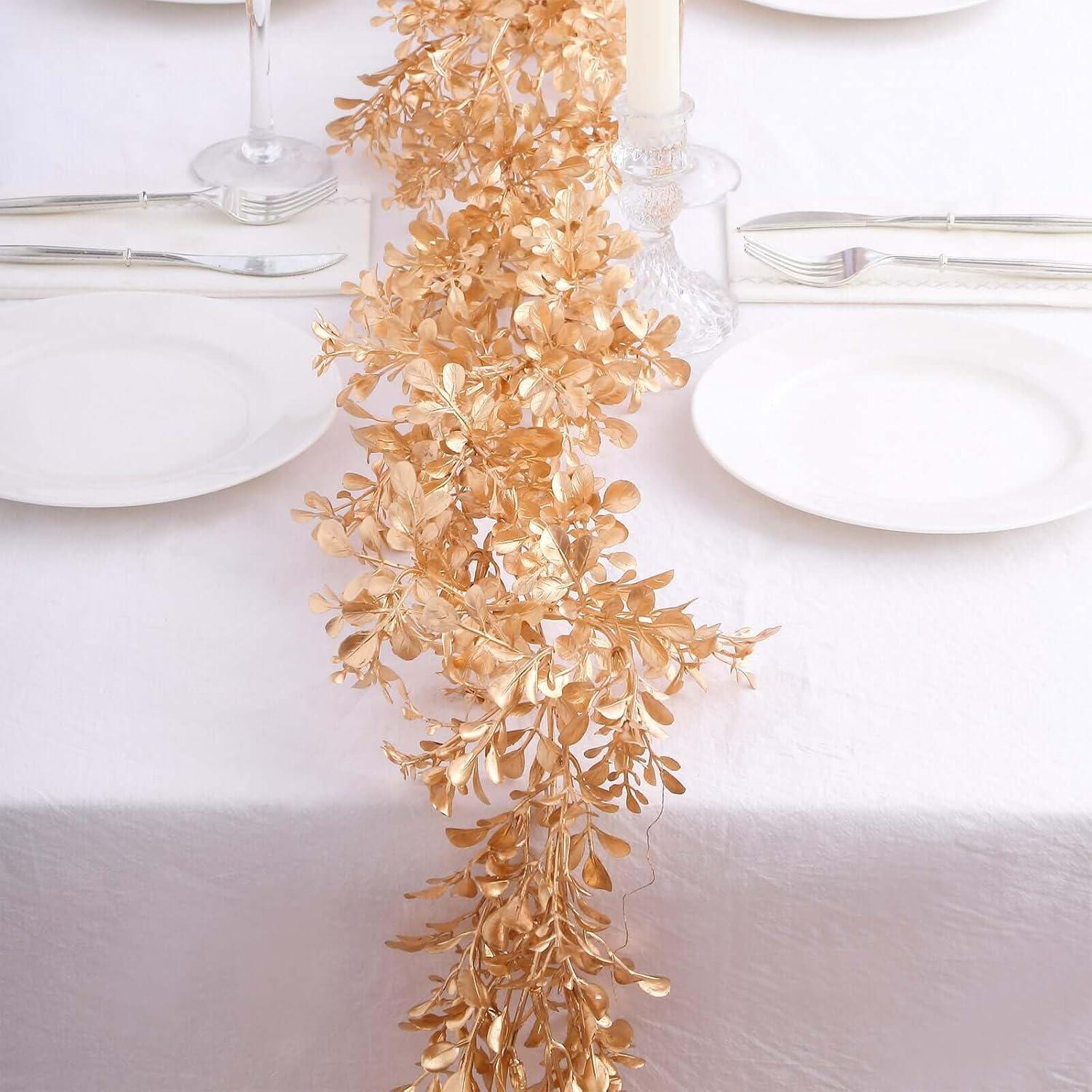 Guirnalda de Hojas de Boxwood Artificial Efavormart 6 pies Dorado