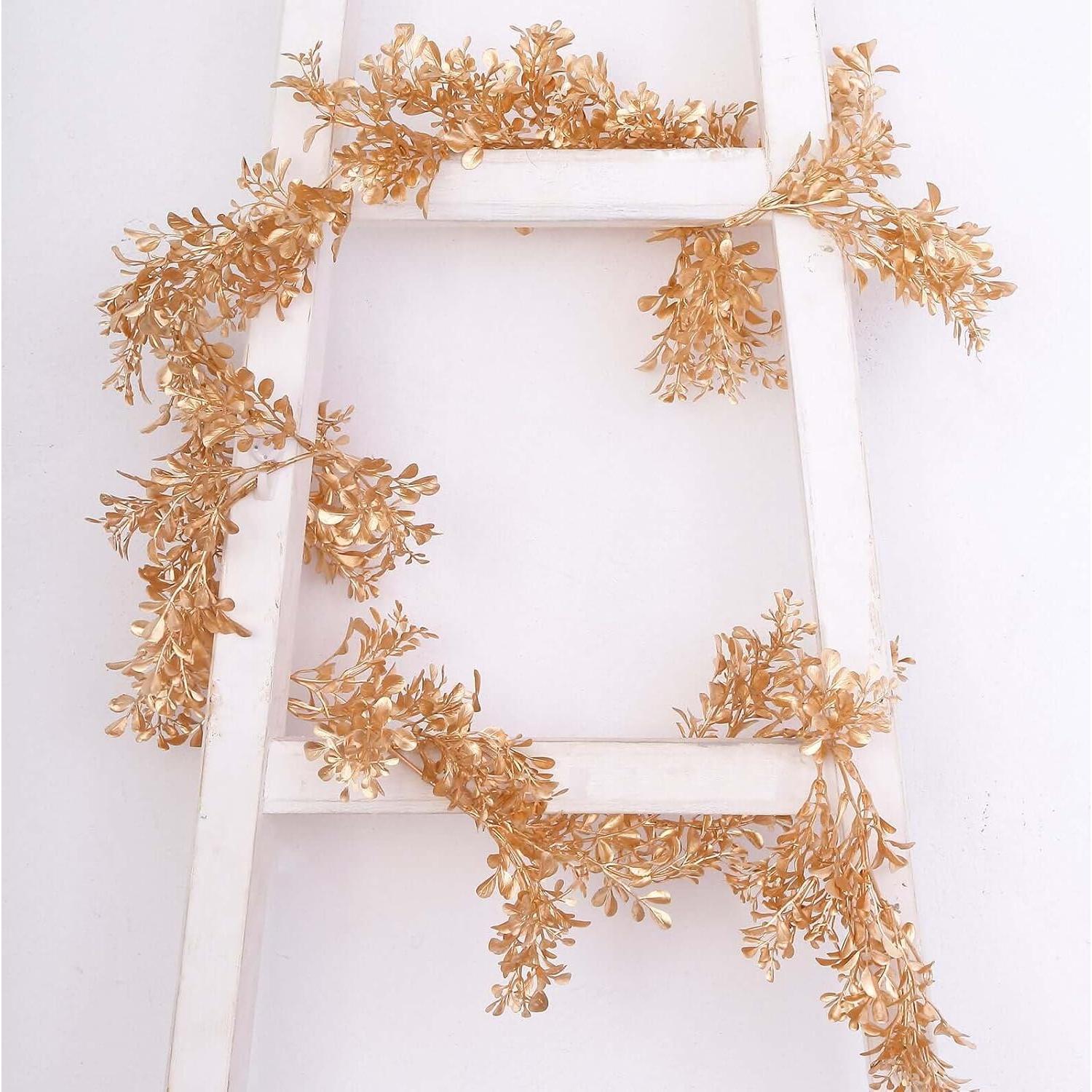 Guirnalda de Hojas de Boxwood Artificial Efavormart 6 pies Dorado