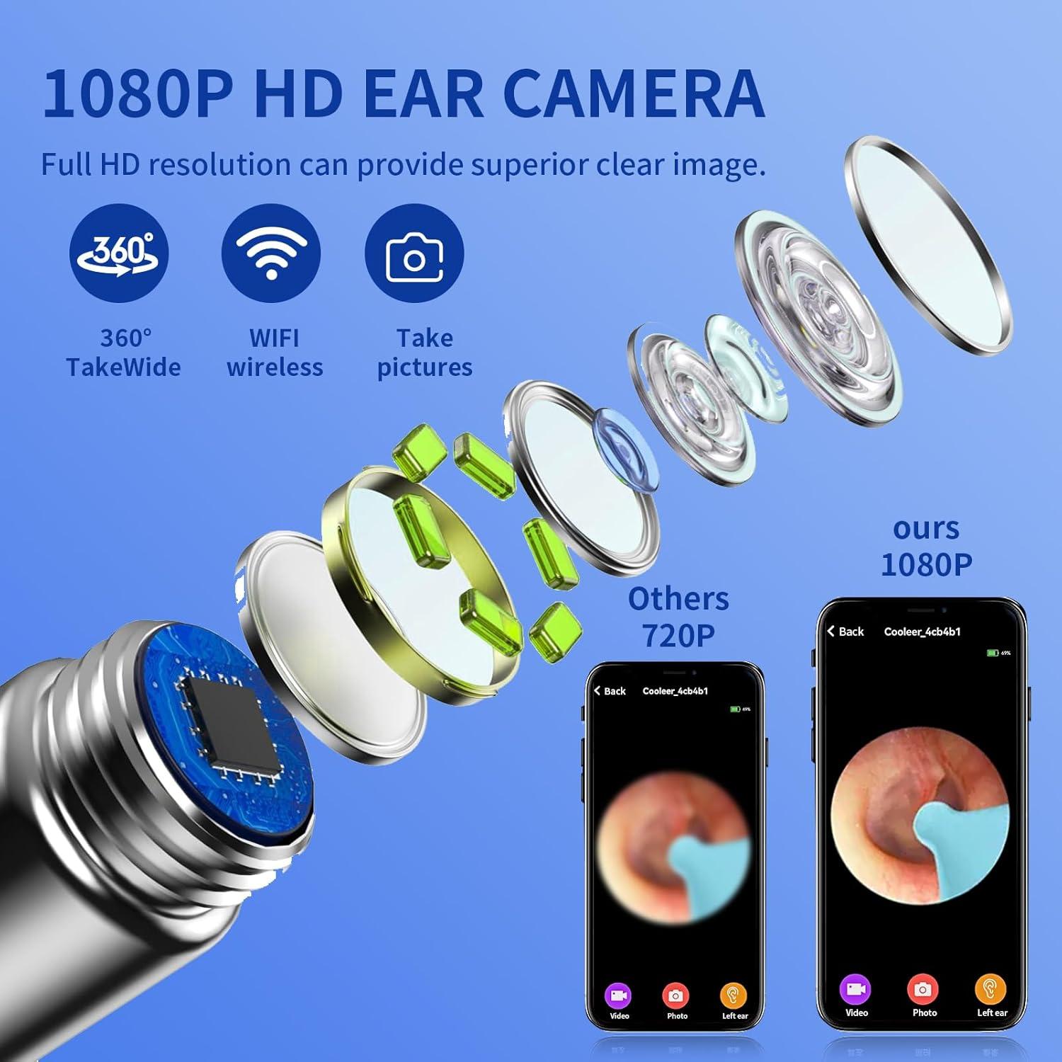 Limpiador de Cerumen ERYITRDK con Cámara HD y 6 Cubiertas