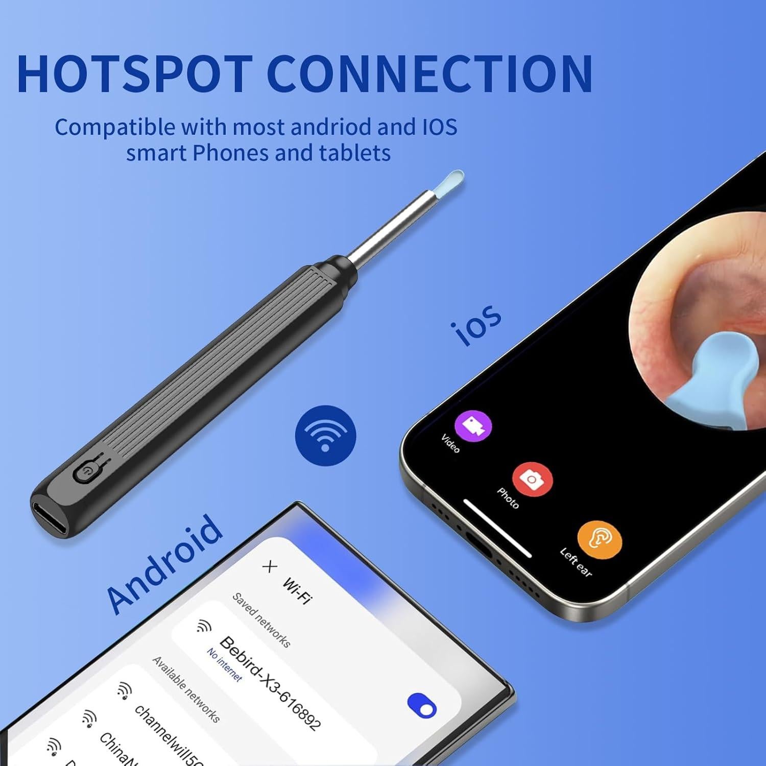 Limpiador de Cerumen ERYITRDK con Cámara HD y 6 Cubiertas