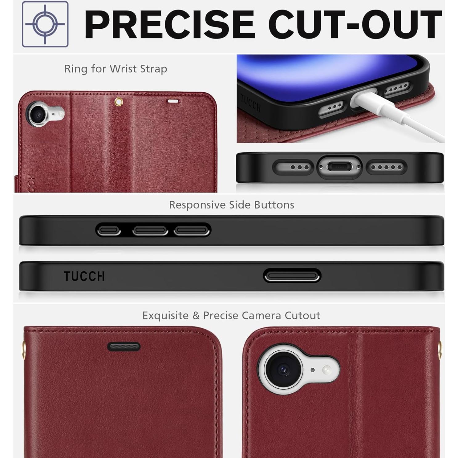 Funda TUCCH para iPhone 16e con Correa, Cierre Magnético, RFID