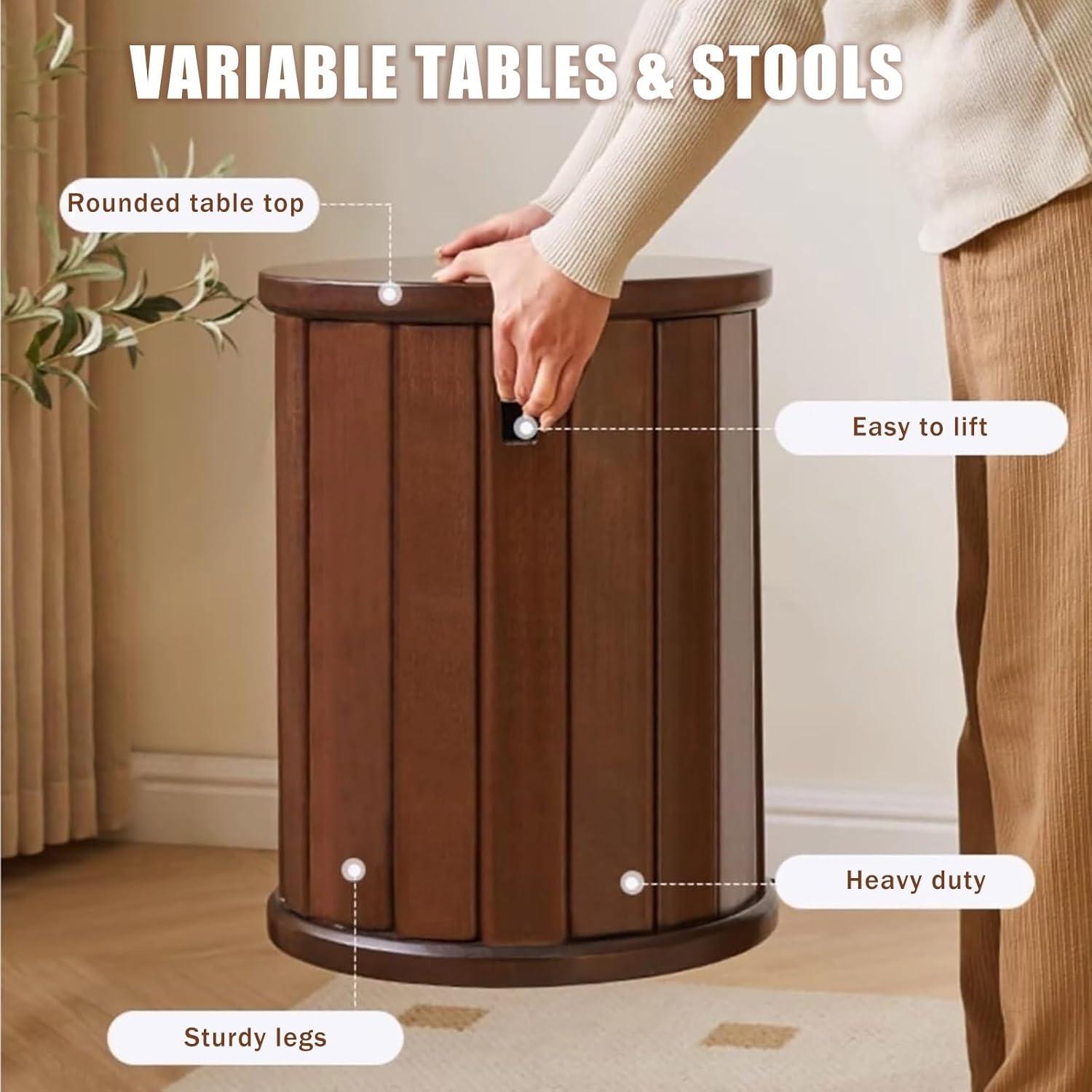 Juego de Taburetes Apilables de Madera Genérico Negro Redondo