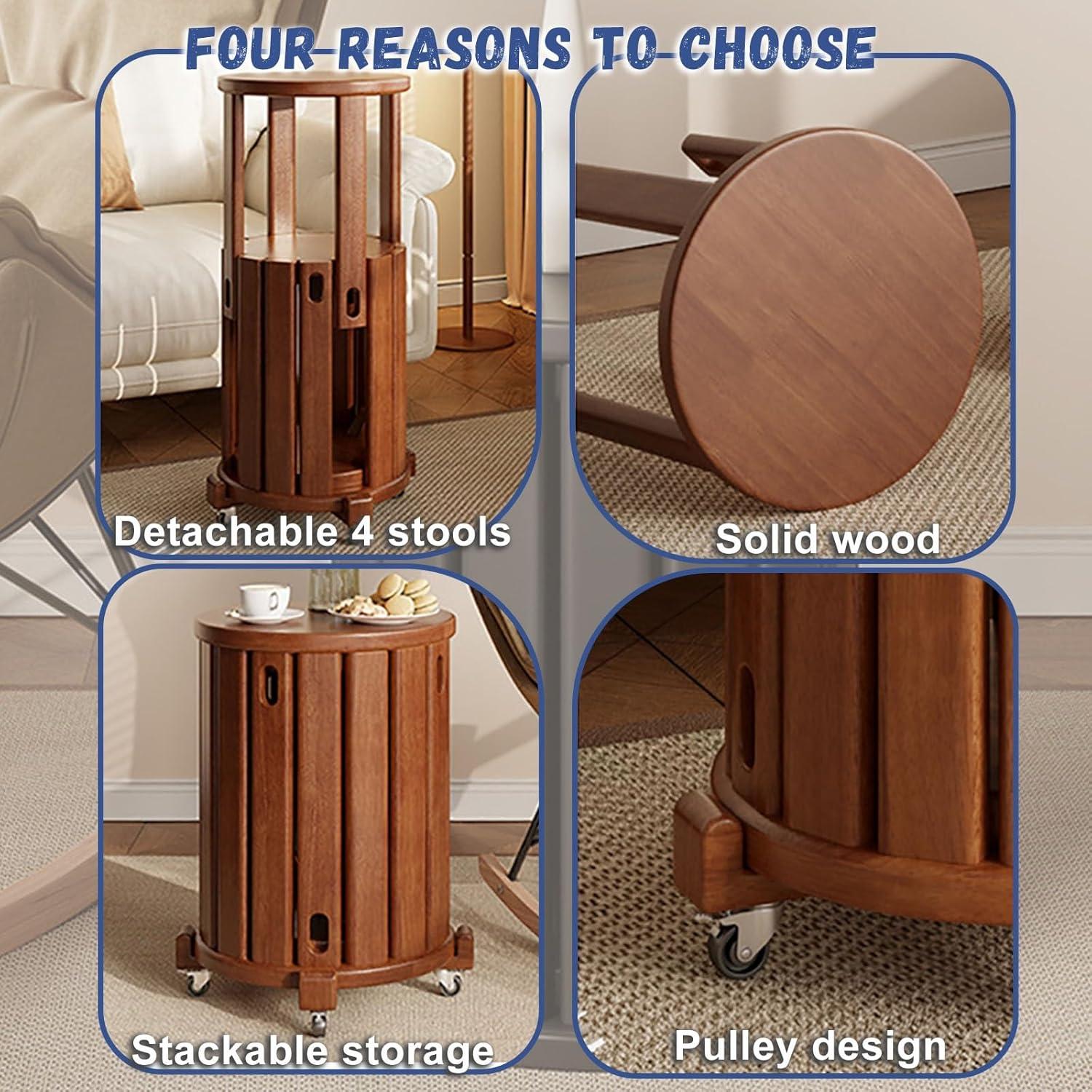 Juego de Taburetes Apilables de Madera Genérico Negro Redondo