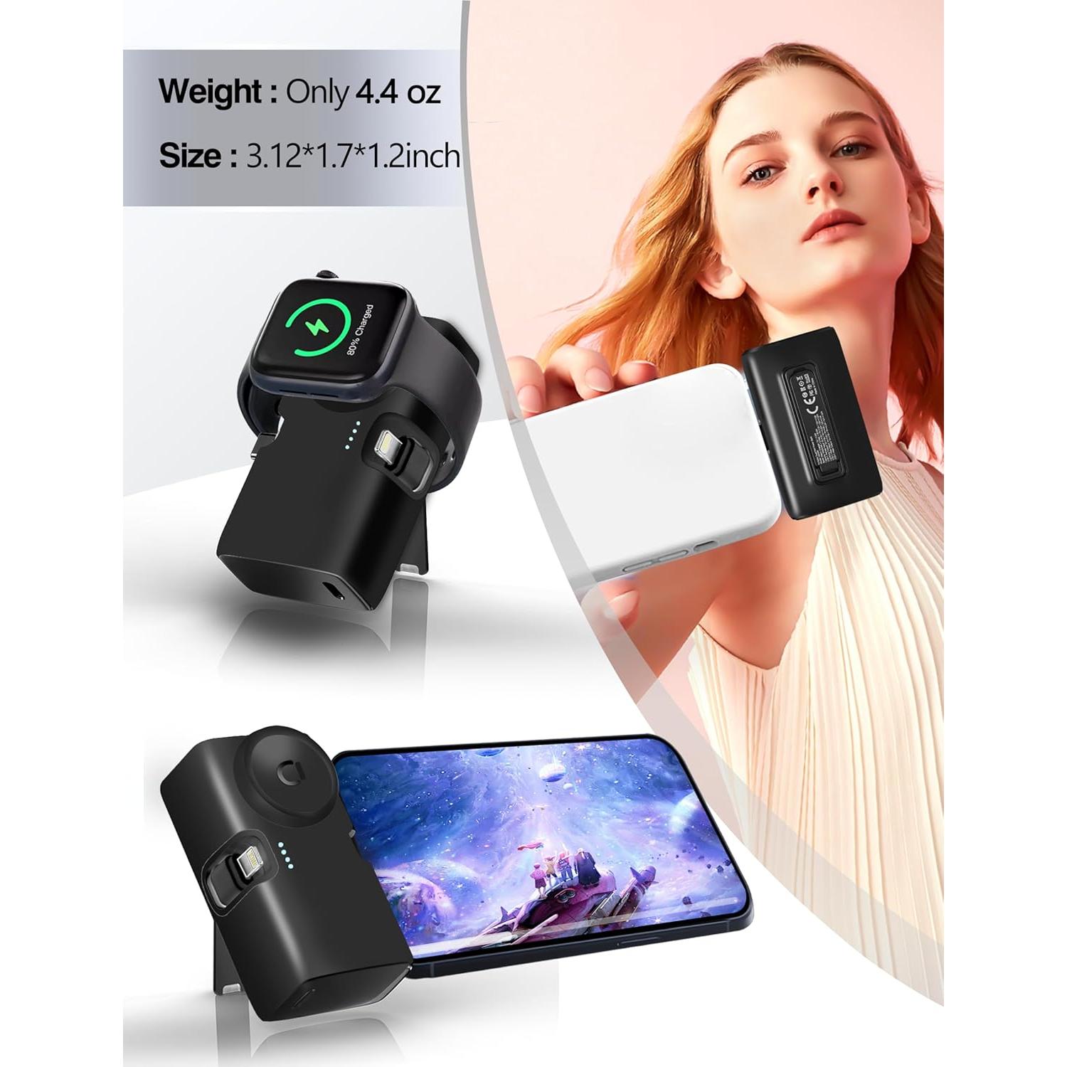 Cargador Portátil Geepower 5000mAh para iPhone 15 y Apple Watch